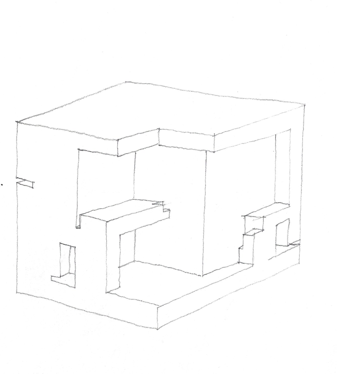 Dibujo esquemático de un edificio con paredes y ventanas, en línea simple y sin detalles.