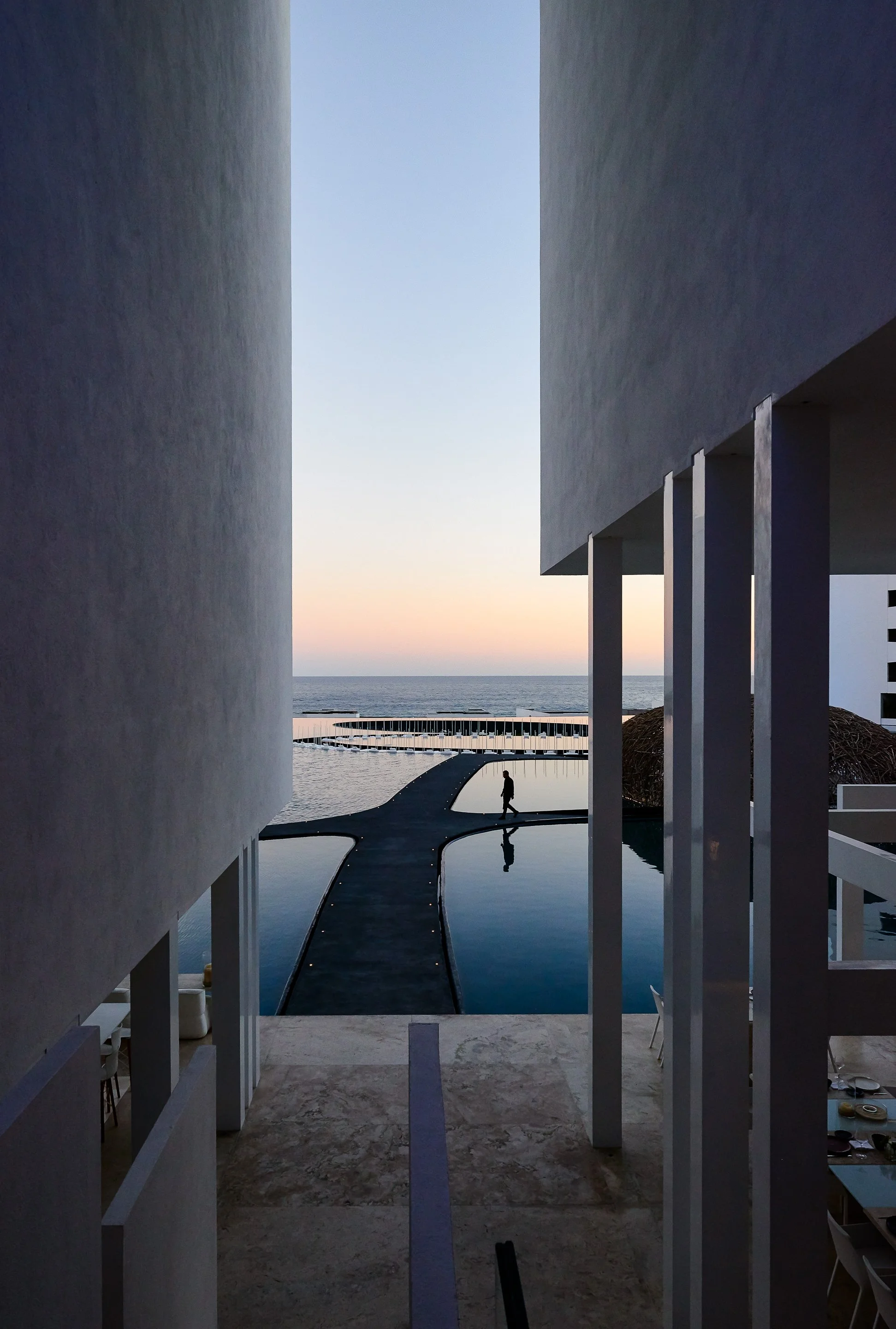 Mar Adentro Hotel by Miguel Angel Aragonés: The original, award-winning architectural design in Los Cabos. A global icon of minimalist volumes and water-centric spatial experiences. Photo by Joe Fletcher.