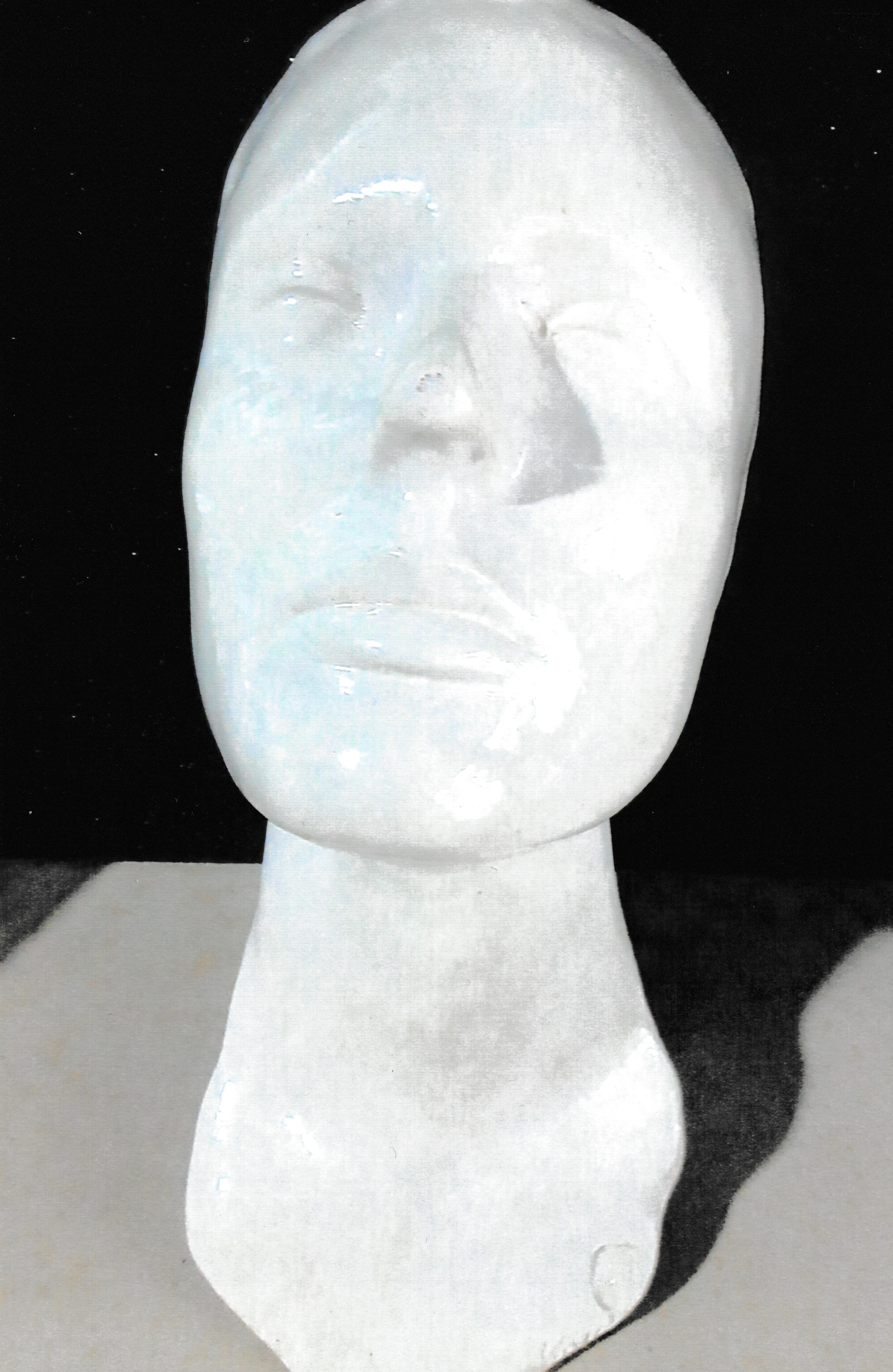 Simplified ceramic life mask with closed eyes and smooth, understated facial planes.