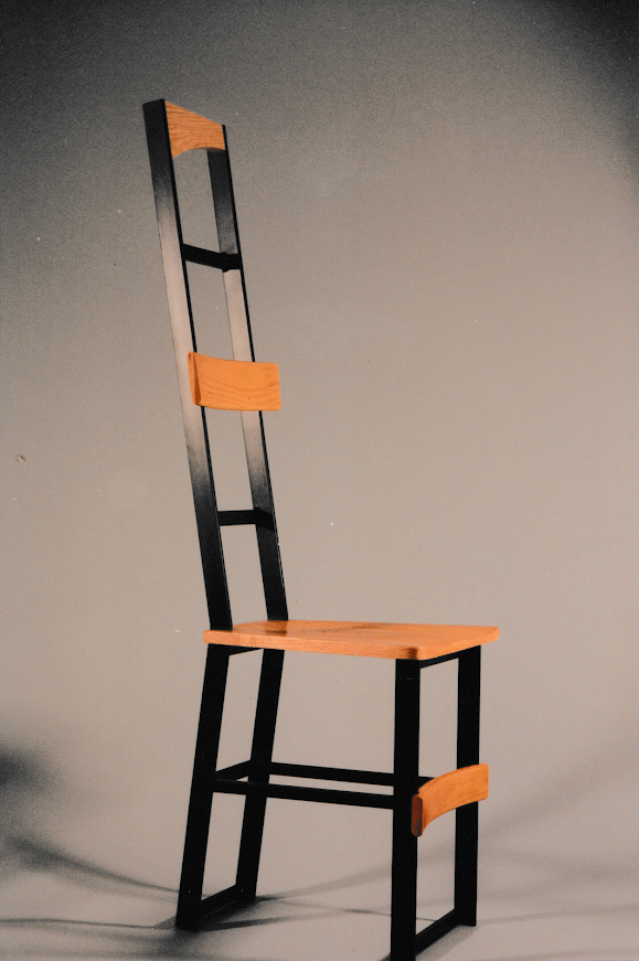 Sculptural ladder-back chair photographed against a neutral backdrop.