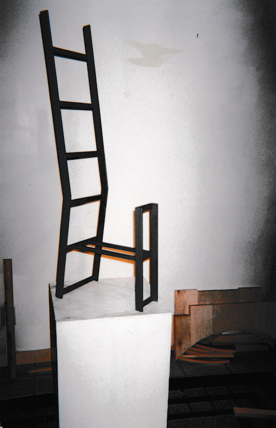 Chair displayed on a white pedestal against a neutral background.