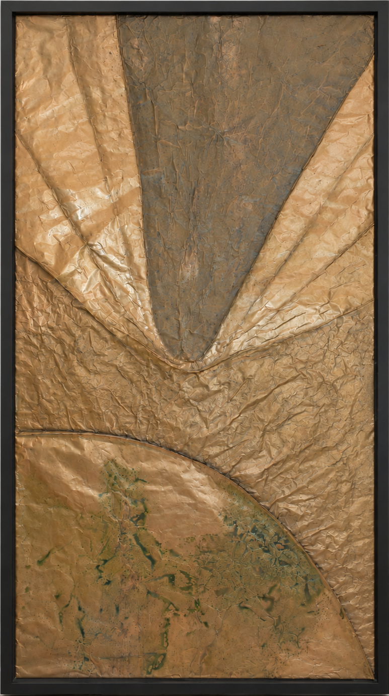 Golden geometric forms converge above a curved planetary surface.