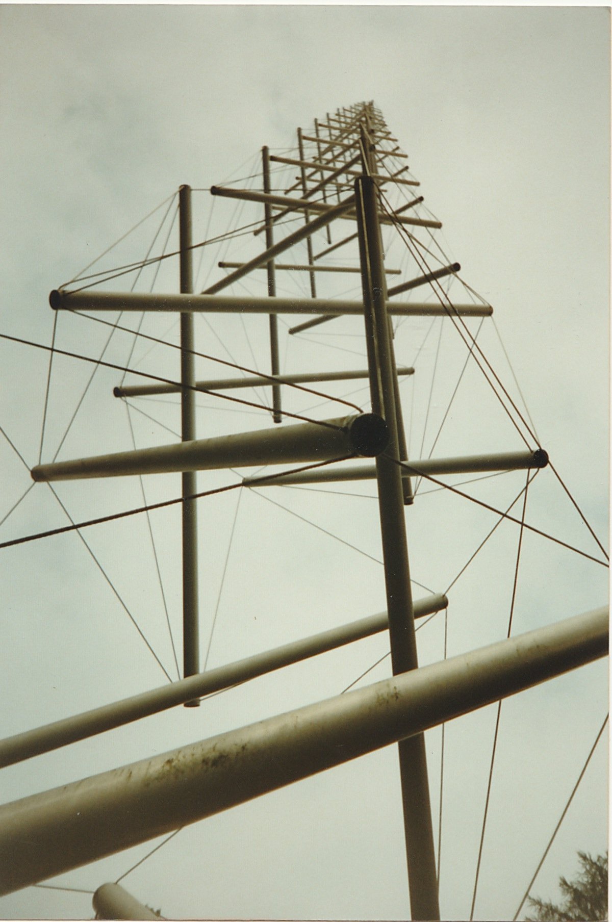 Tall metal framework resembling the mast and rigging of a ship.