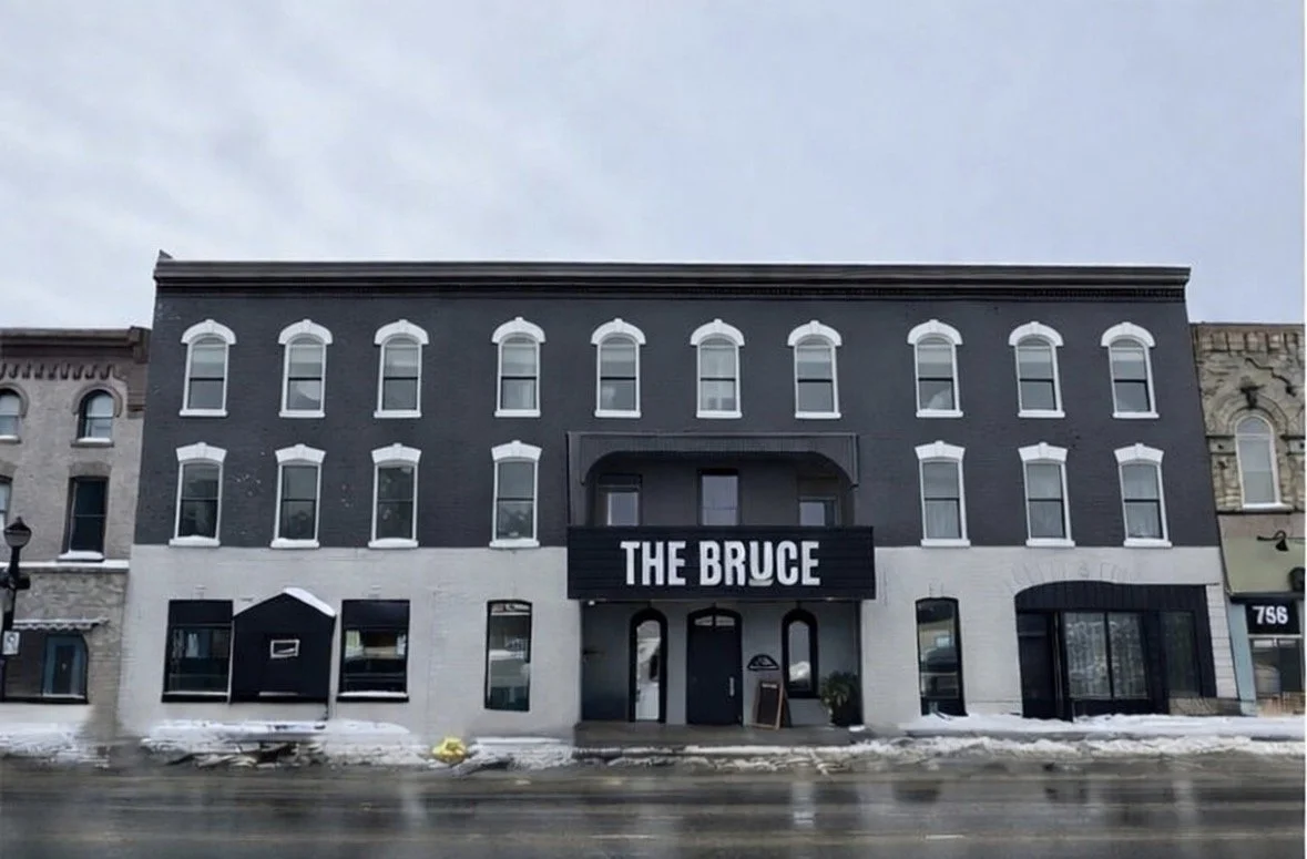 The Bruce restaurant building in the winter from Queen Street. View with no cars.