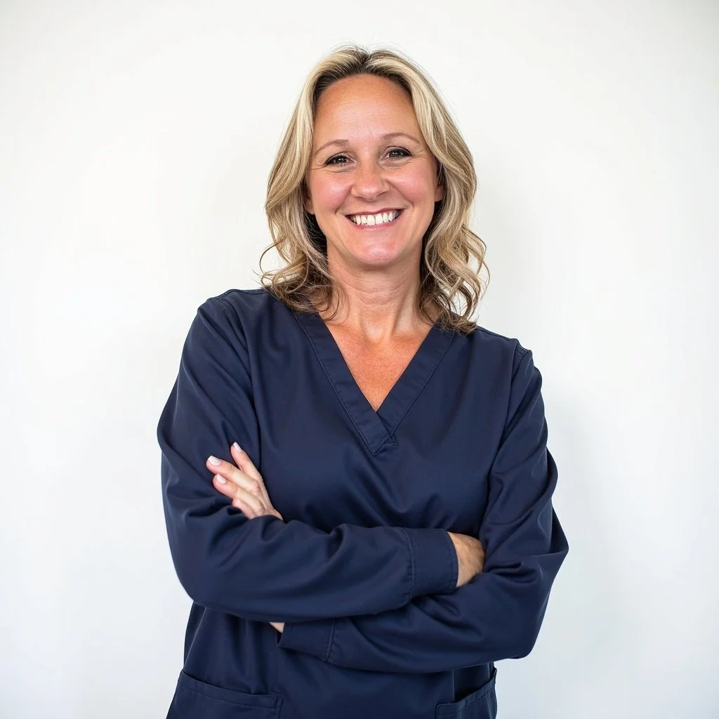 Tressa Bell in scrubs with arms crossed