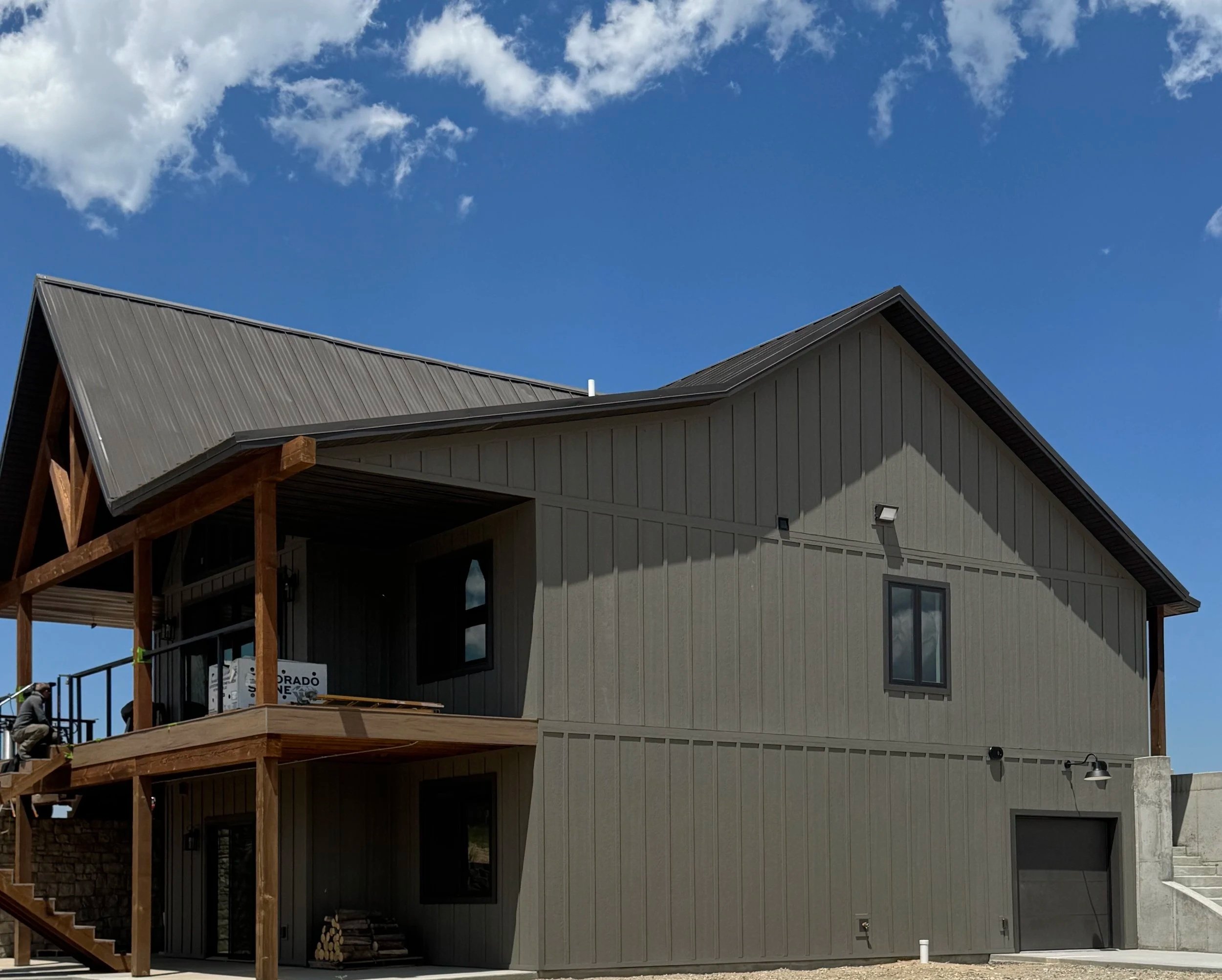 Custom roofline and exterior framing detail — precision construction by Mihelich Custom Builders near Butte, Montana.