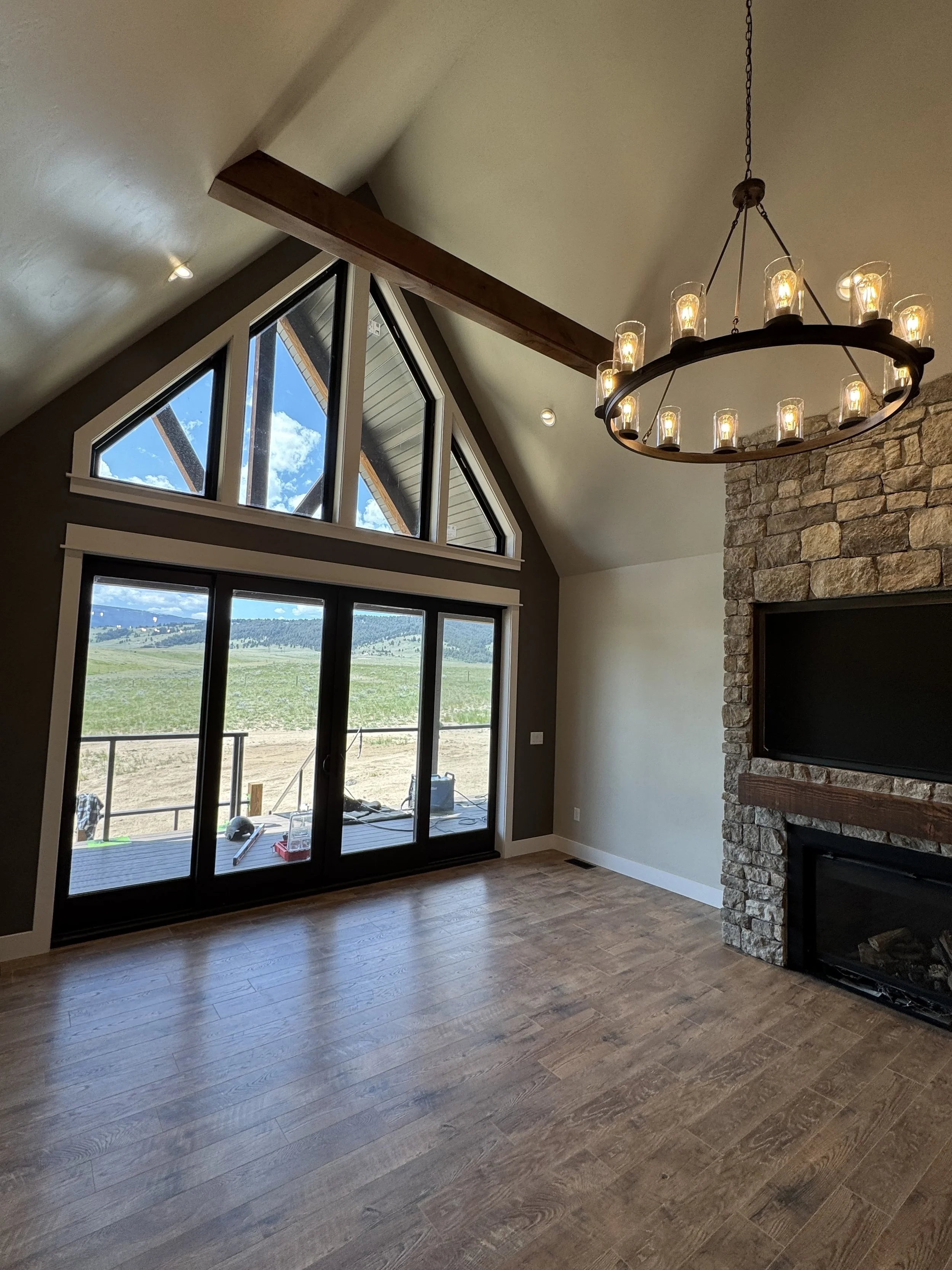 Custom gable and timber frame exterior detail — precision Montana home construction by Mihelich Custom Builders near Butte, MT.
