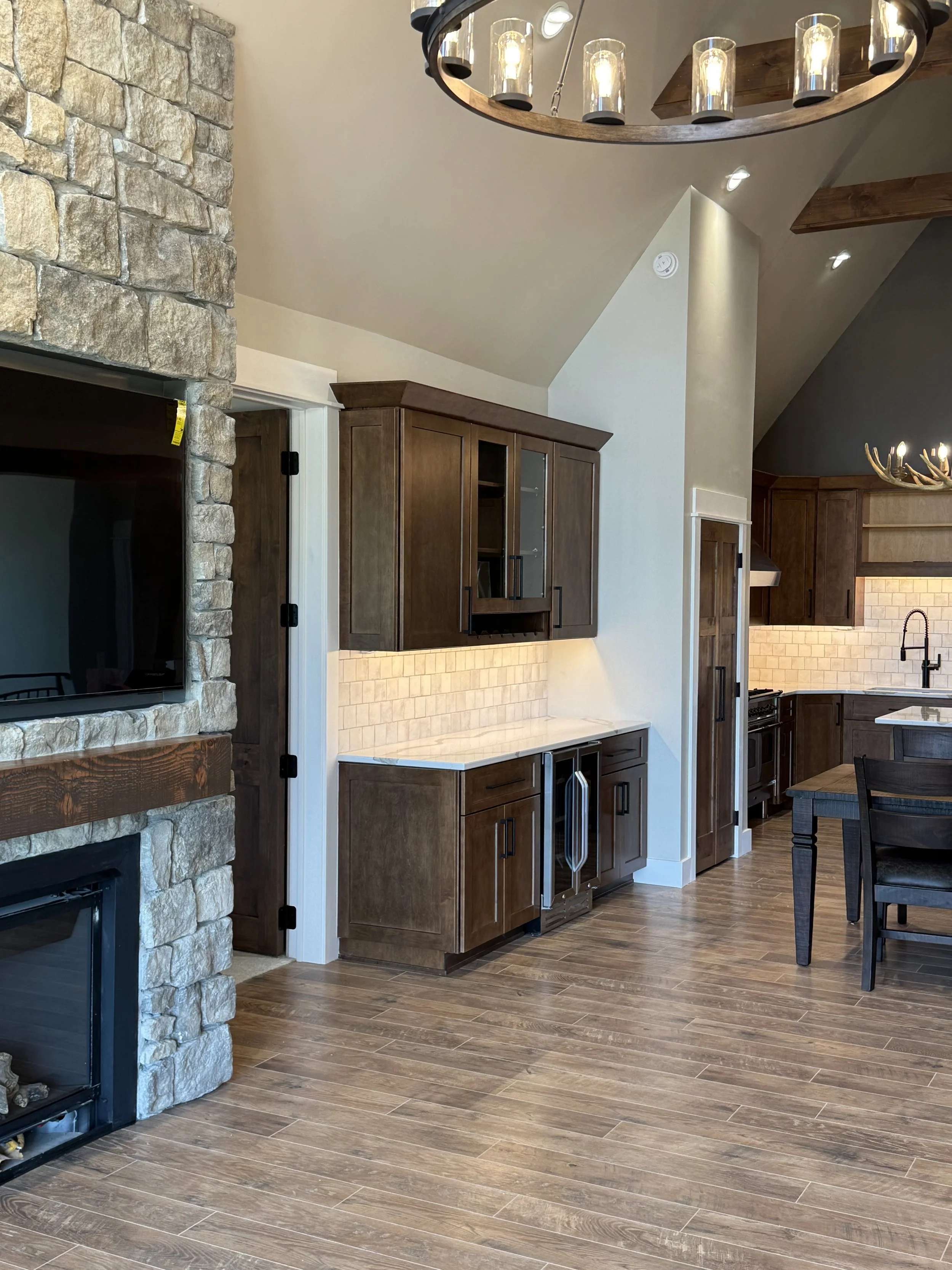 Custom timber frame Montana mountain home exterior — luxury home construction near Butte by Mihelich Custom Builders.
