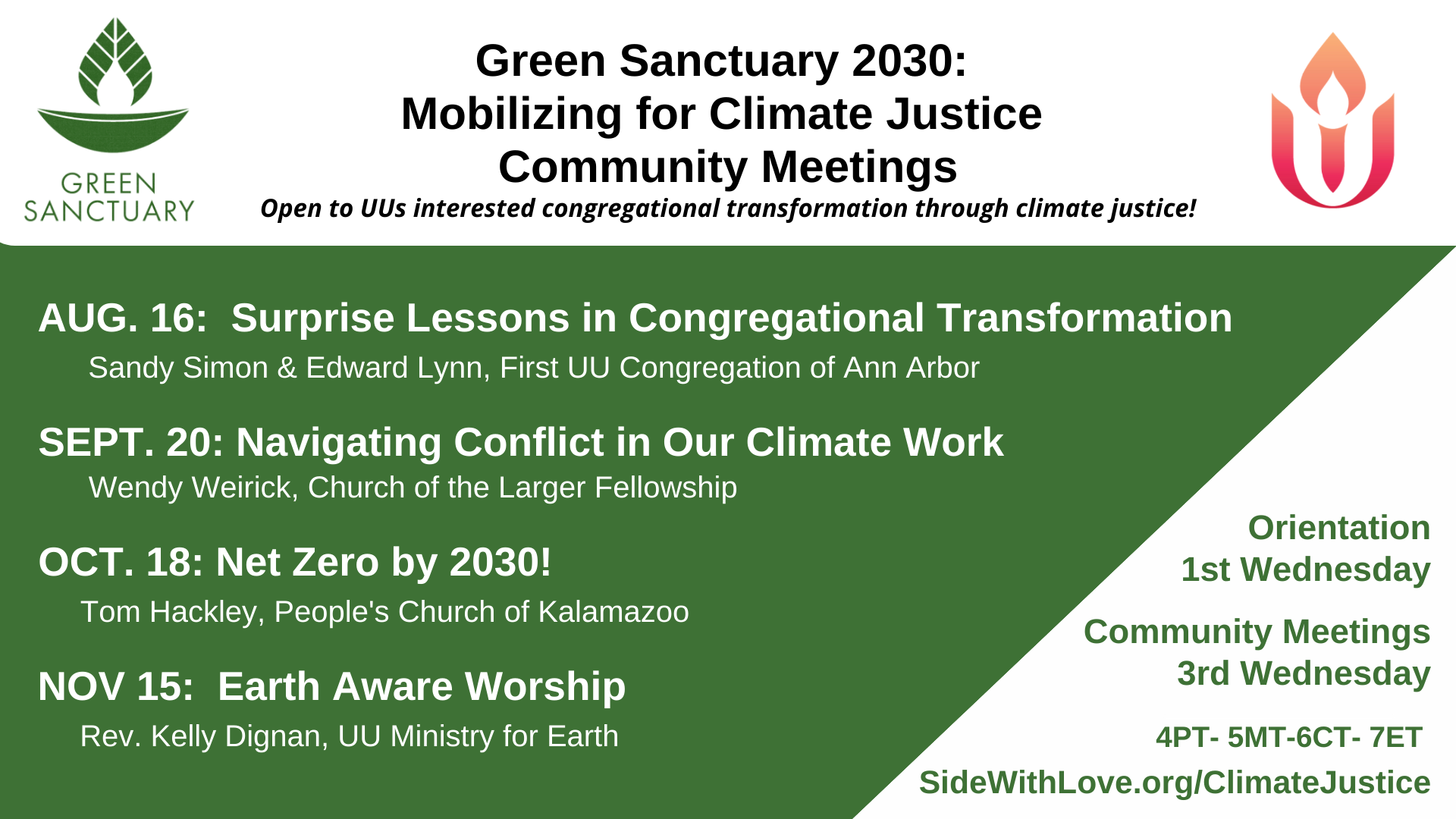 Green Sanctuary 2030 Community Meetings: Fall Schedule