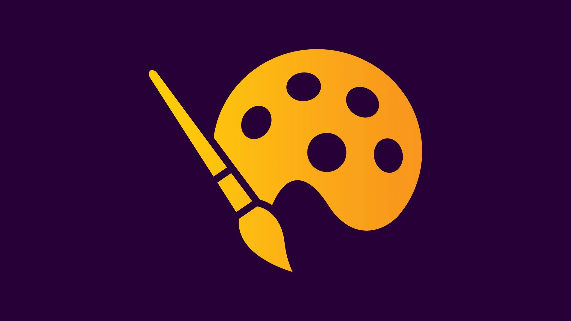 A yellow graphic of a painter's palette and a paintbrush, representing artistic creation.