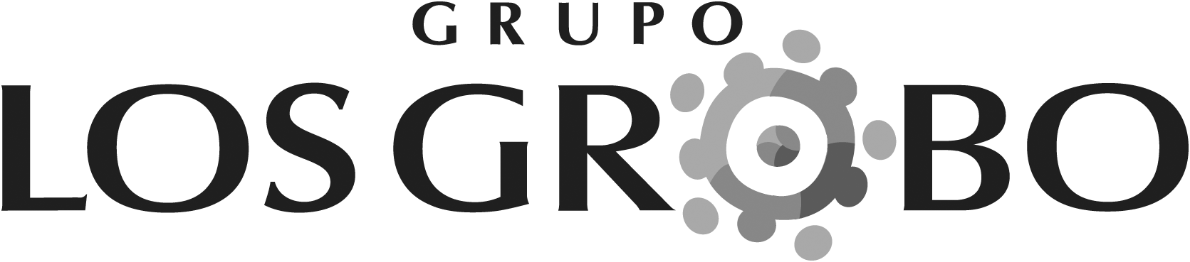 Logotipo de 'Grupo Los GROBOS' con letras negras y un diseño de figura circular con puntos y líneas en tonos grises.