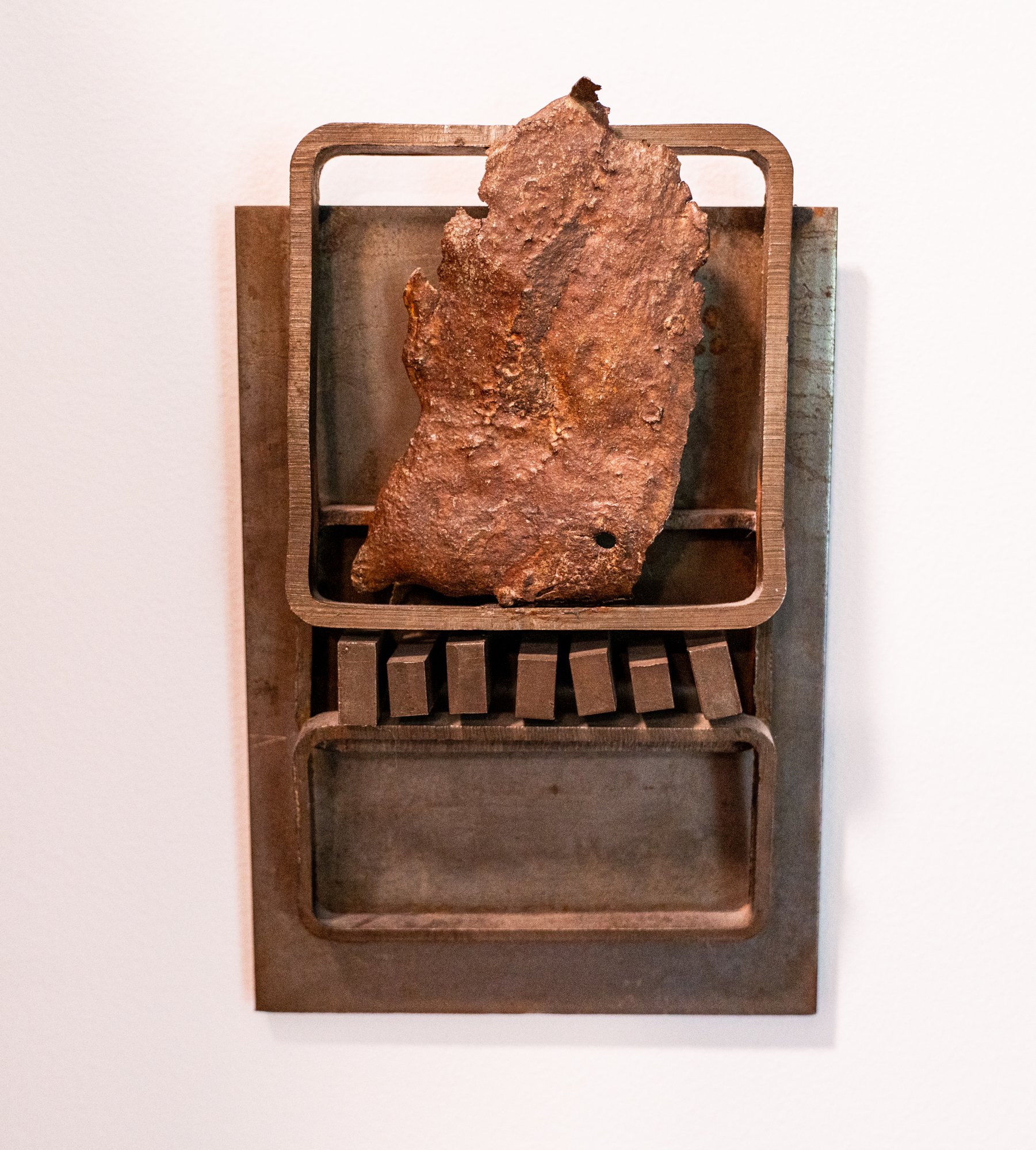 Push Button - Inspired by my first car which was a push button Chrysler. This piece represented the USA in a small sculpture exhibition in Budapest, Hungary. Welded steel, cast stainless steel. 1978