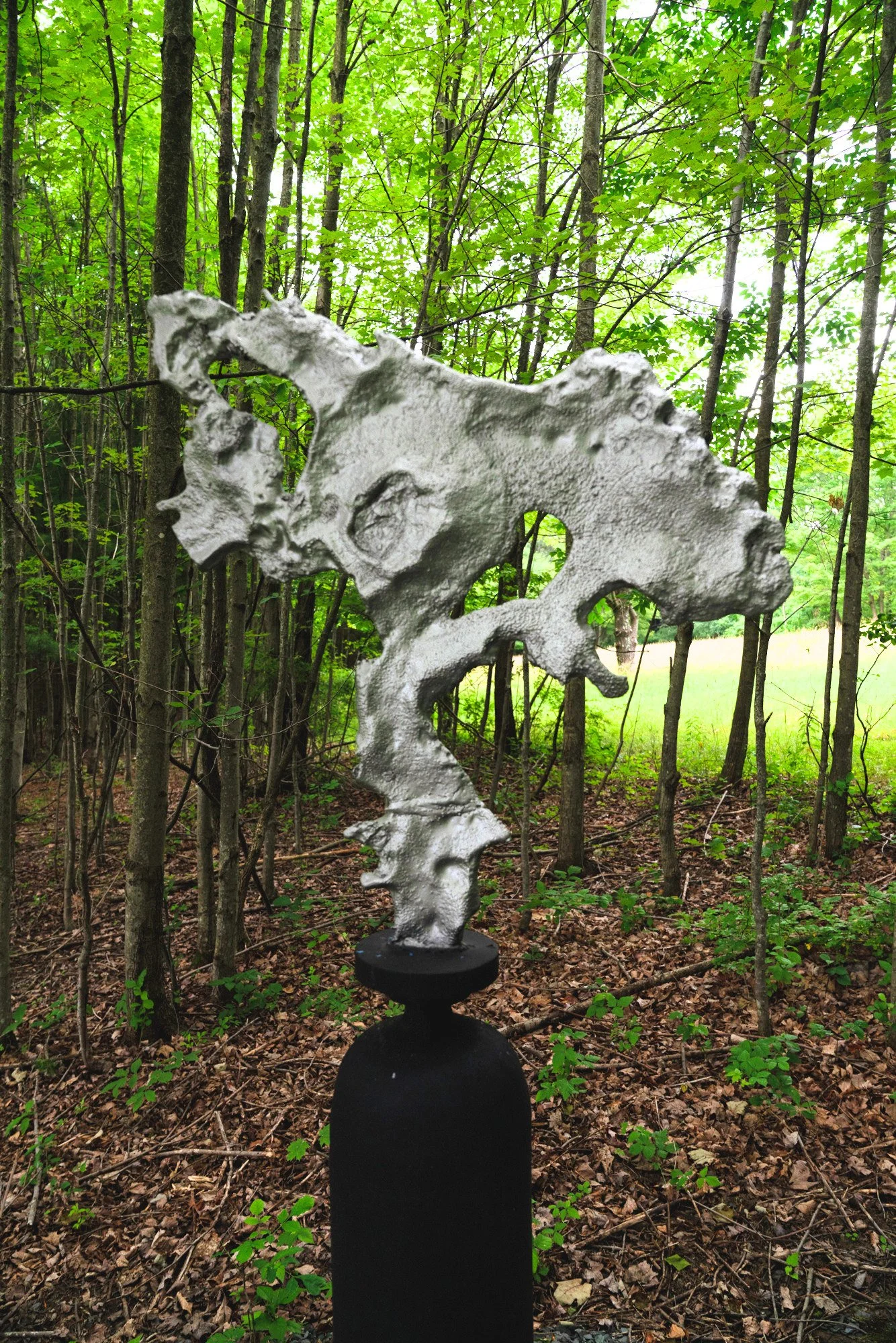 Path Sentry I- Inspired by guarding or protection. Welded steel, deconstructed oxygen tank, cast stainless steel. 78” x 24” x 24” 1978