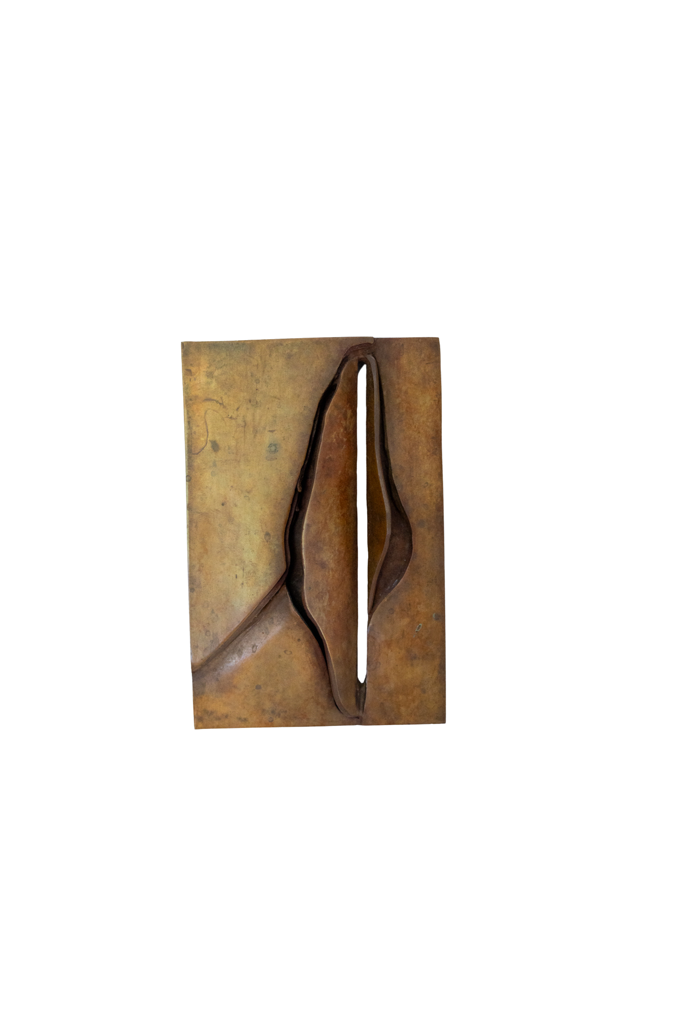 Side Slice - Inspired by a figure drawing I created. Cast bronze. 5.5” x 3.75’ x 1”. 1978