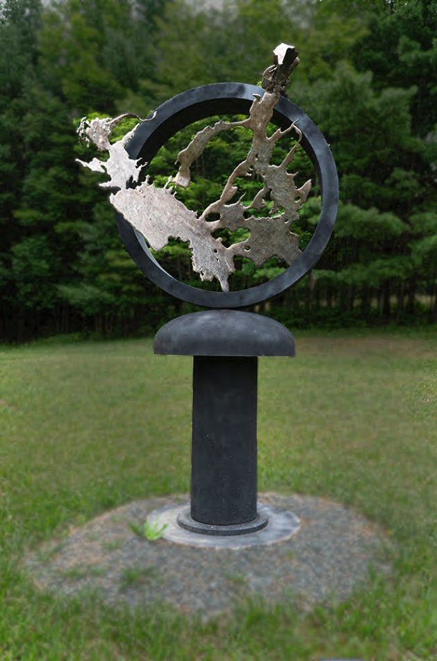 Central Essence - This artwork, measuring 7'6" x 4' x 4', was designed to emphasize the striking, beautiful form at its center, which is crafted from cast stainless steel. Created in 2009
