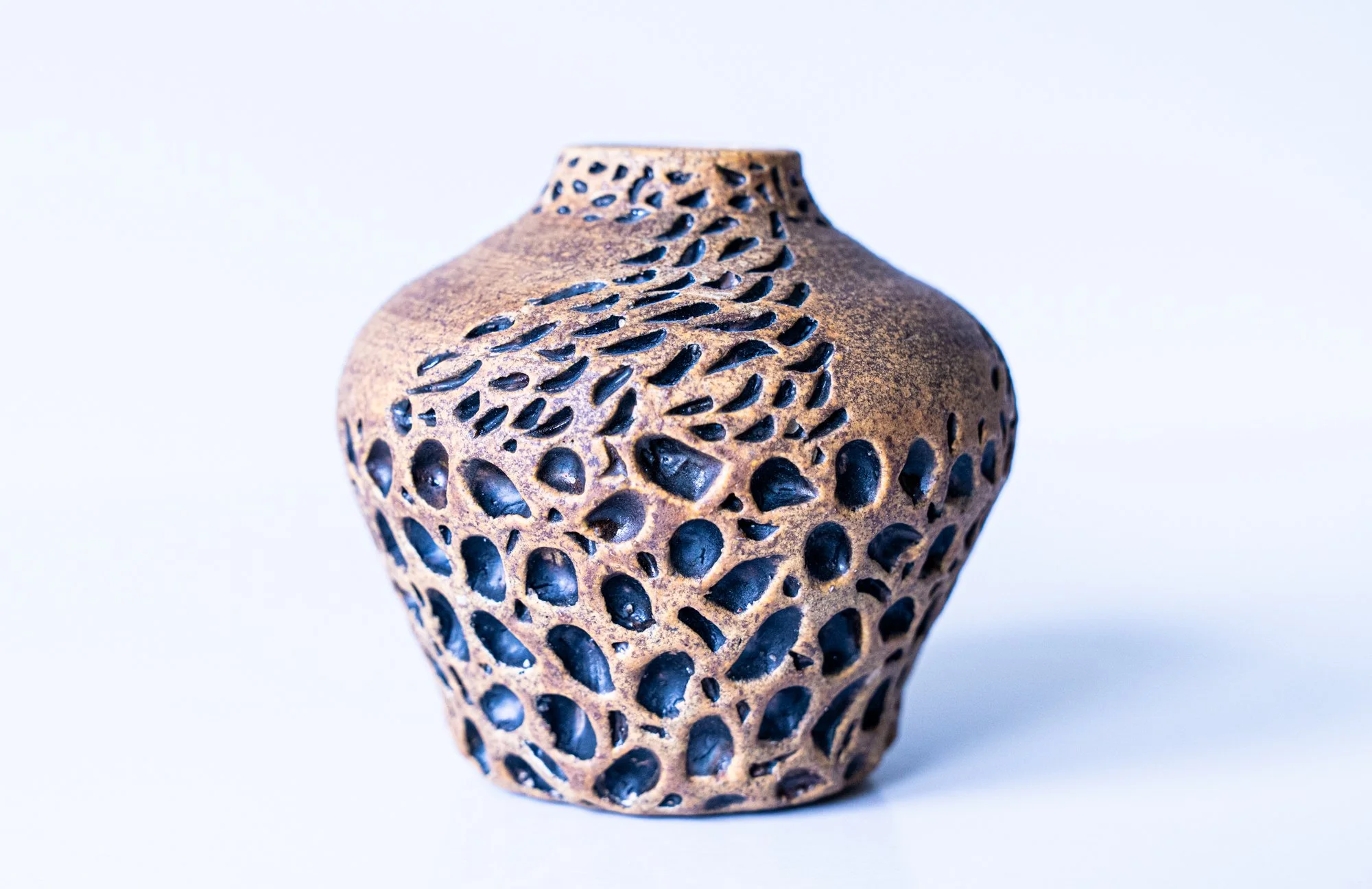 Thrown & carved small vessel- 4” x 4” x 4” 