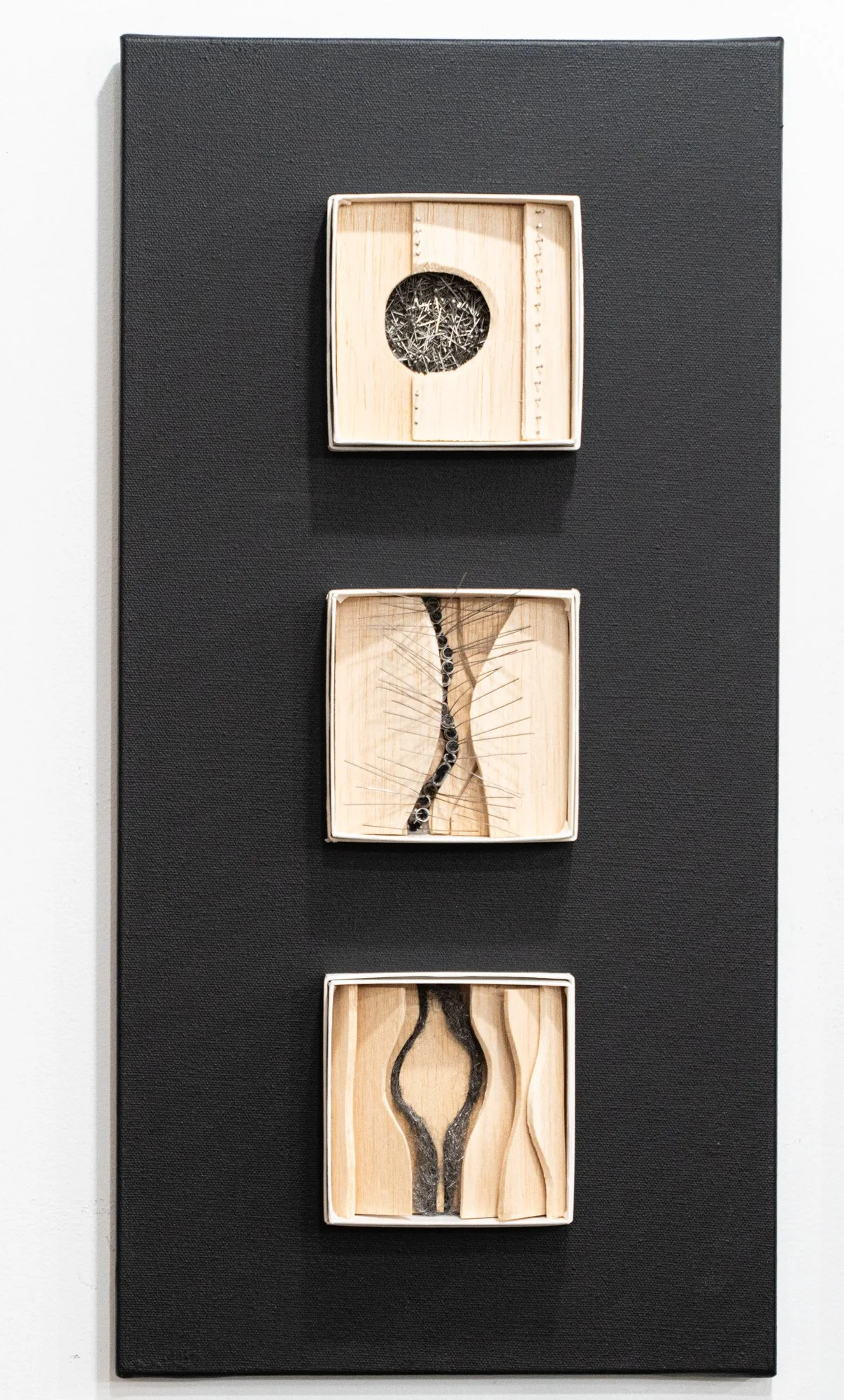 Simple Gifts - Inspired by apertures, gaps and crevices. Balsa wood, pins, wire, steel wool. 30” x 10” x3.75”. 2010