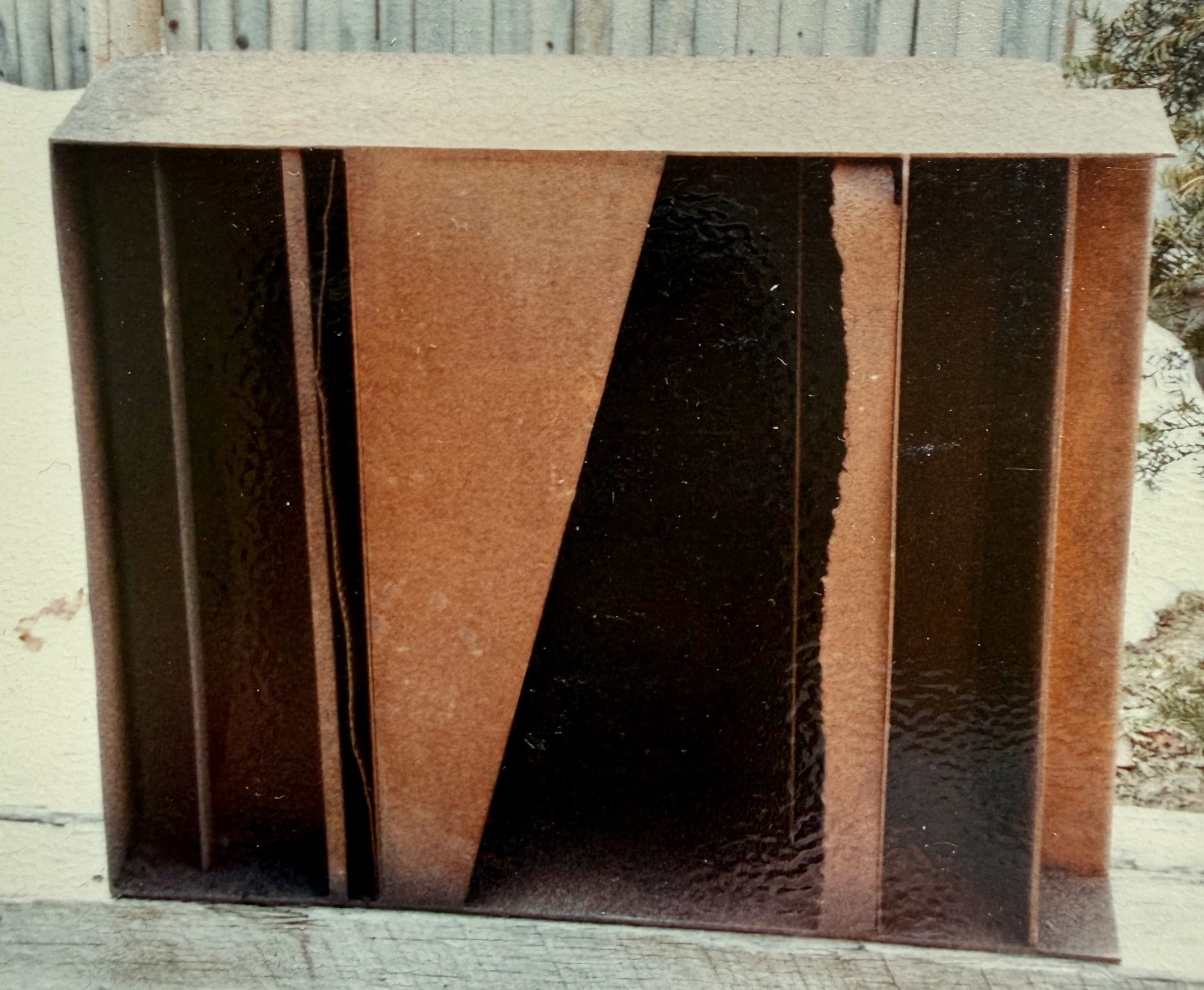 Inner Space - Formal composition showing deep space. Welded steel. 26” x 33” x 8”. 1980