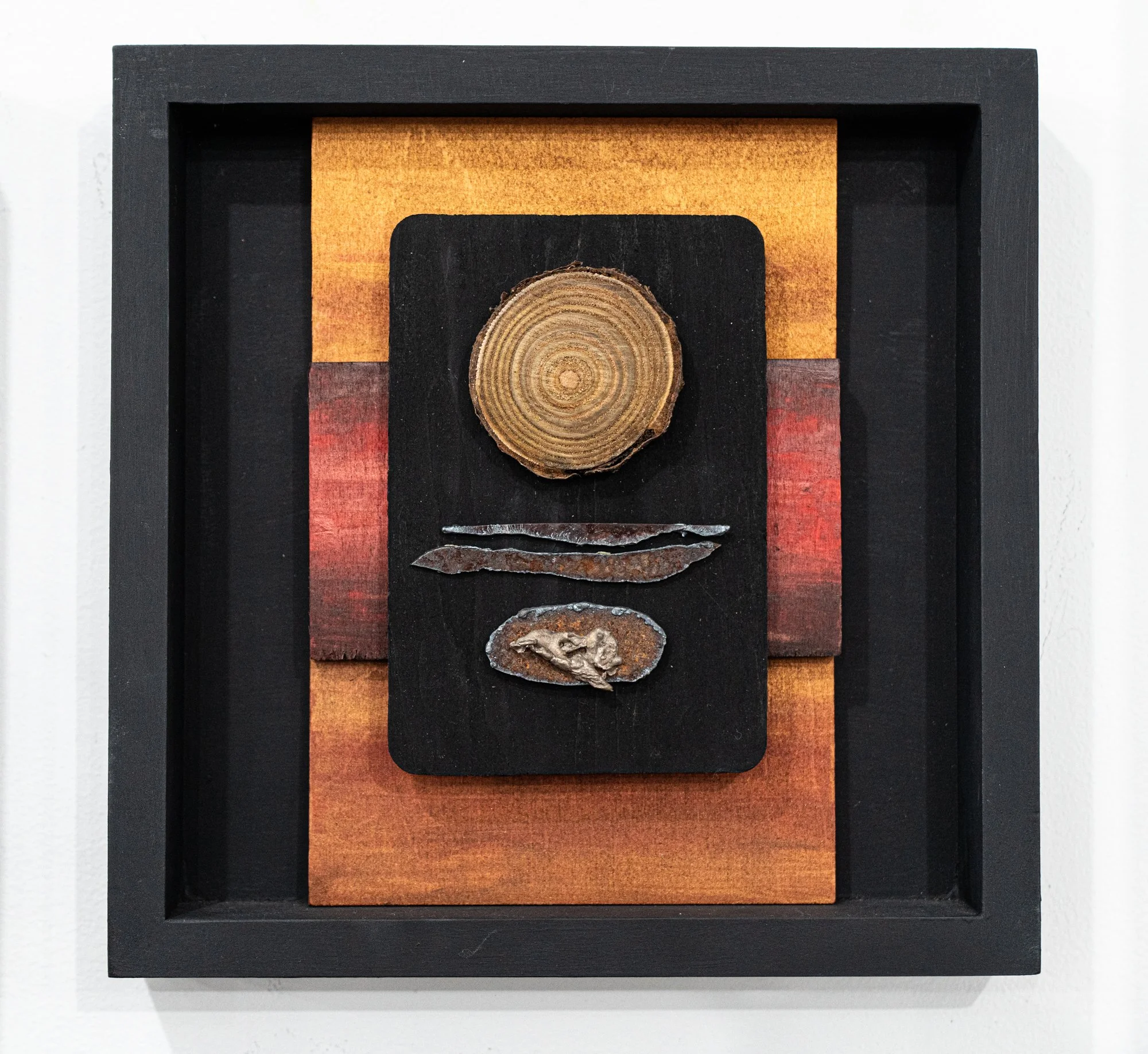 Balance - Inspired by the meditative state of being at peace. Wood, steel, paint. 10” x 10” x 2”. 2019.