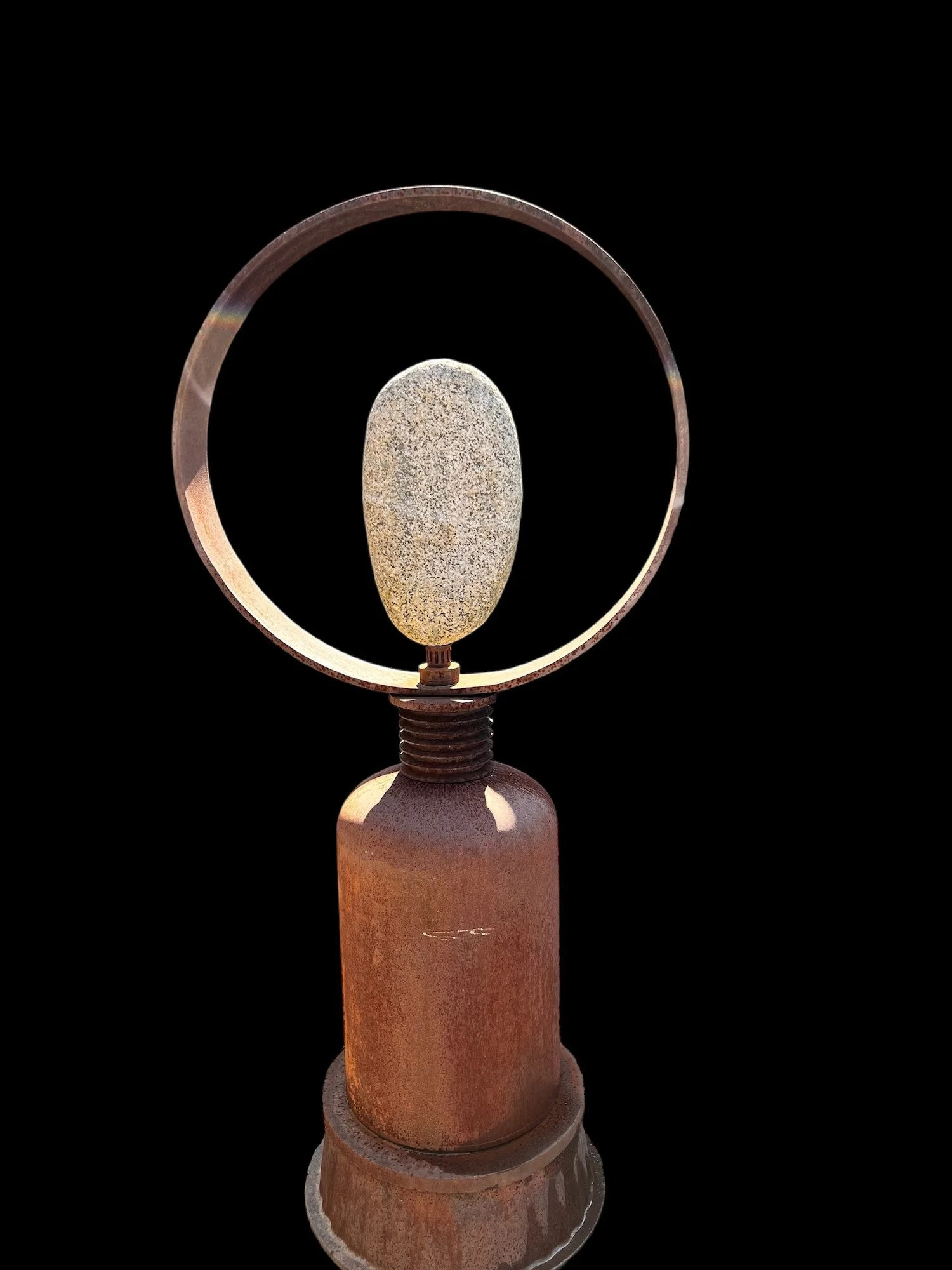Seed Pod - Inspired by the power of seeds. Welded steel, ocean rock. 5’5” x 32” x 24”.1993.