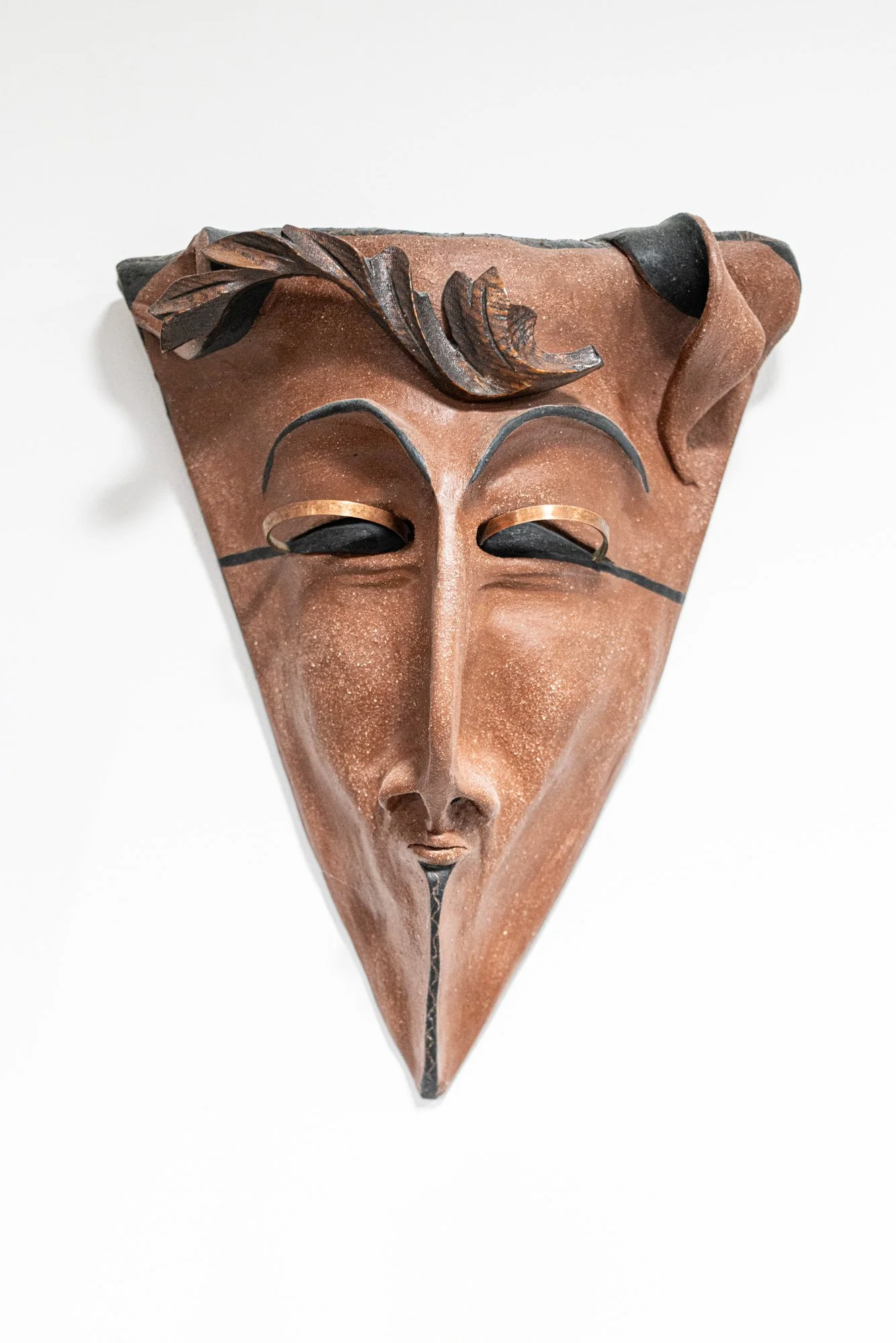 Pierre - (Red Clay) - Intuitively created. Red clay, copper adornment.  Low fire clay - 12” x 6” x 3” 