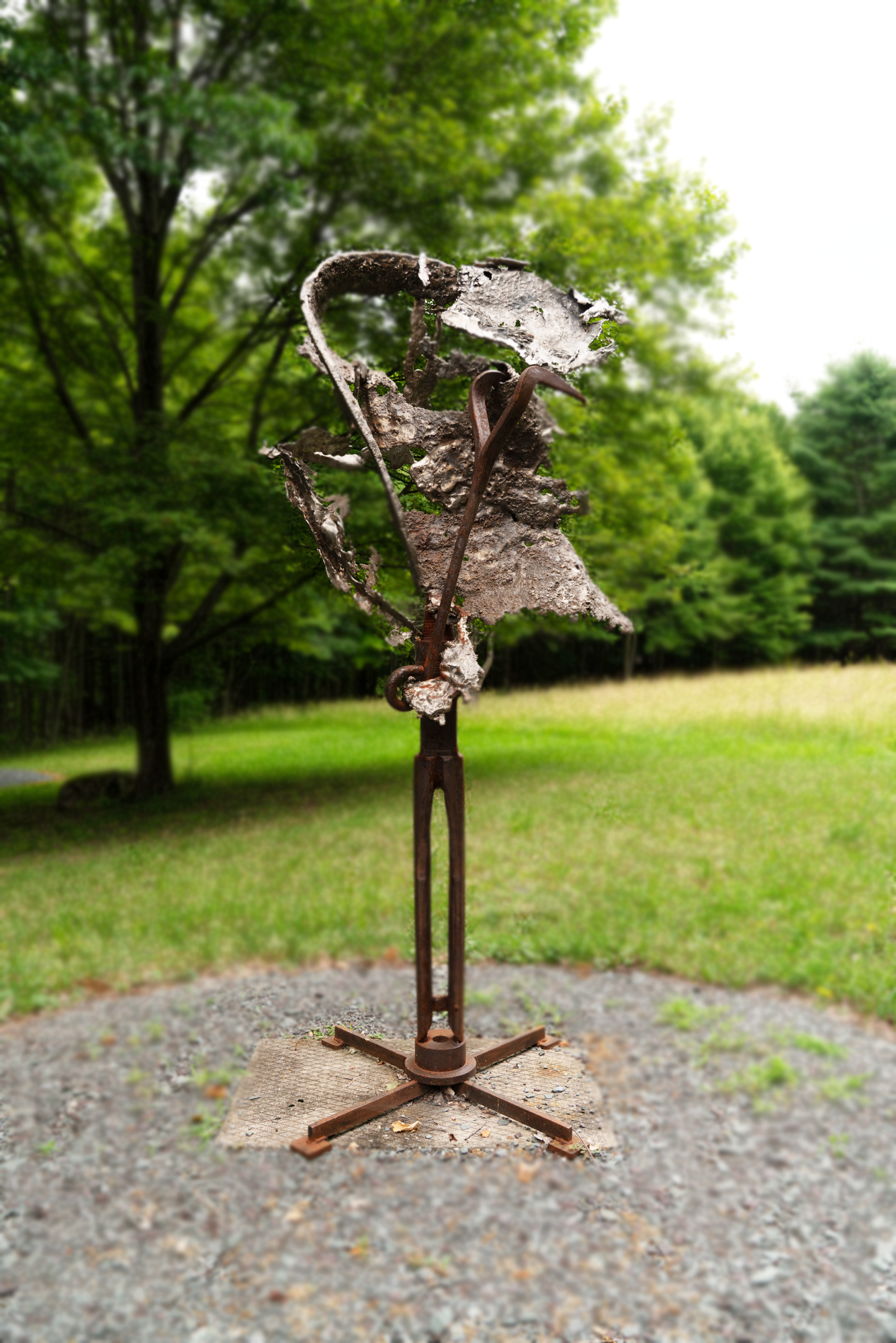 Torrential  - Inspired by the overwhelming intensity of wind and rain. Welded steel, cast stainless, vintage hooks and drill auger. 84” x 34” x 34”. 2022