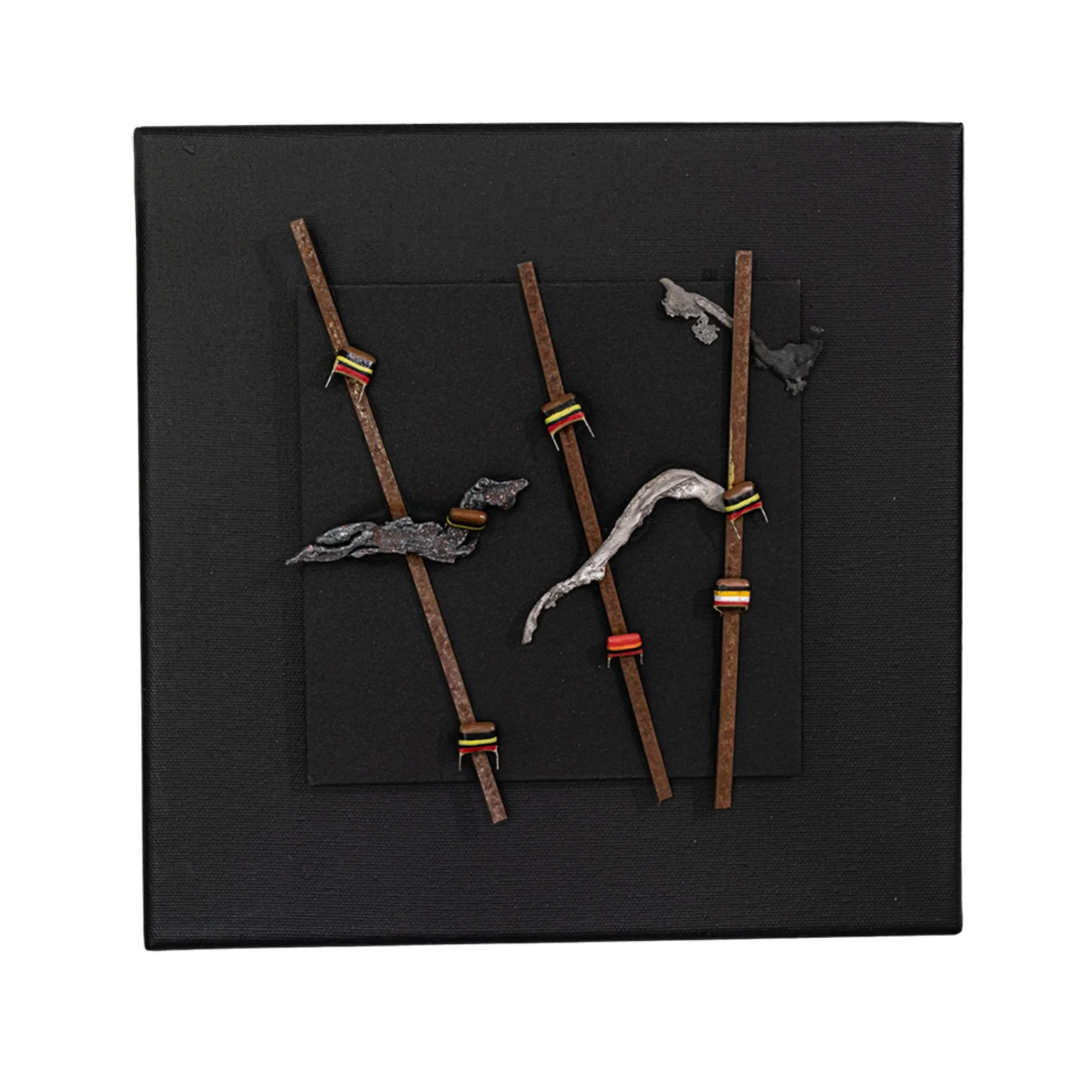 Line Dancers - Inspired by dance movements. Canvass, steel, electrical components, bronze. 10” x 10” x 1” 2009