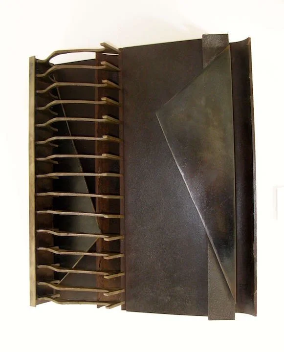 Refrain Release - Inspired by holding back then letting go. Welded steel.15.75” x 13.5” x 3.5” 1990.