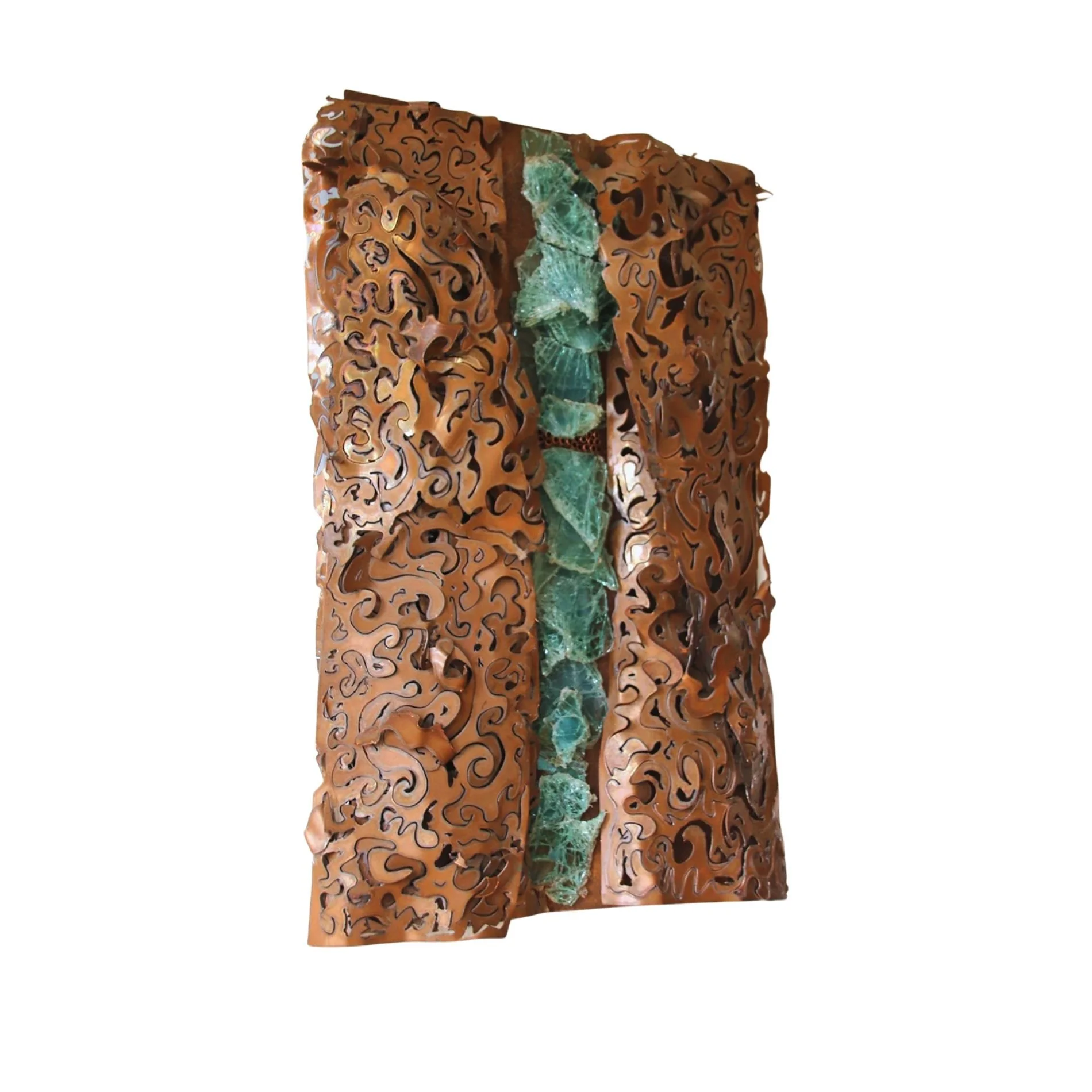 Copper Line -A song by James Taylor served as the inspiration for this piece. Plasma cut copper, auto windshield glass. 28” x 18” x 3”. 2012 ( in a private collection)