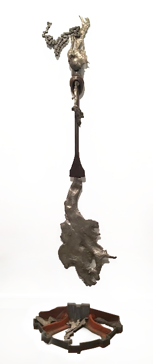Melt Shop Aftermath - Inspired by the ability to directly control the casting process. Cast stainless steel, industrial chain, chisel, collar. 6’ x 15” x 6”  2020