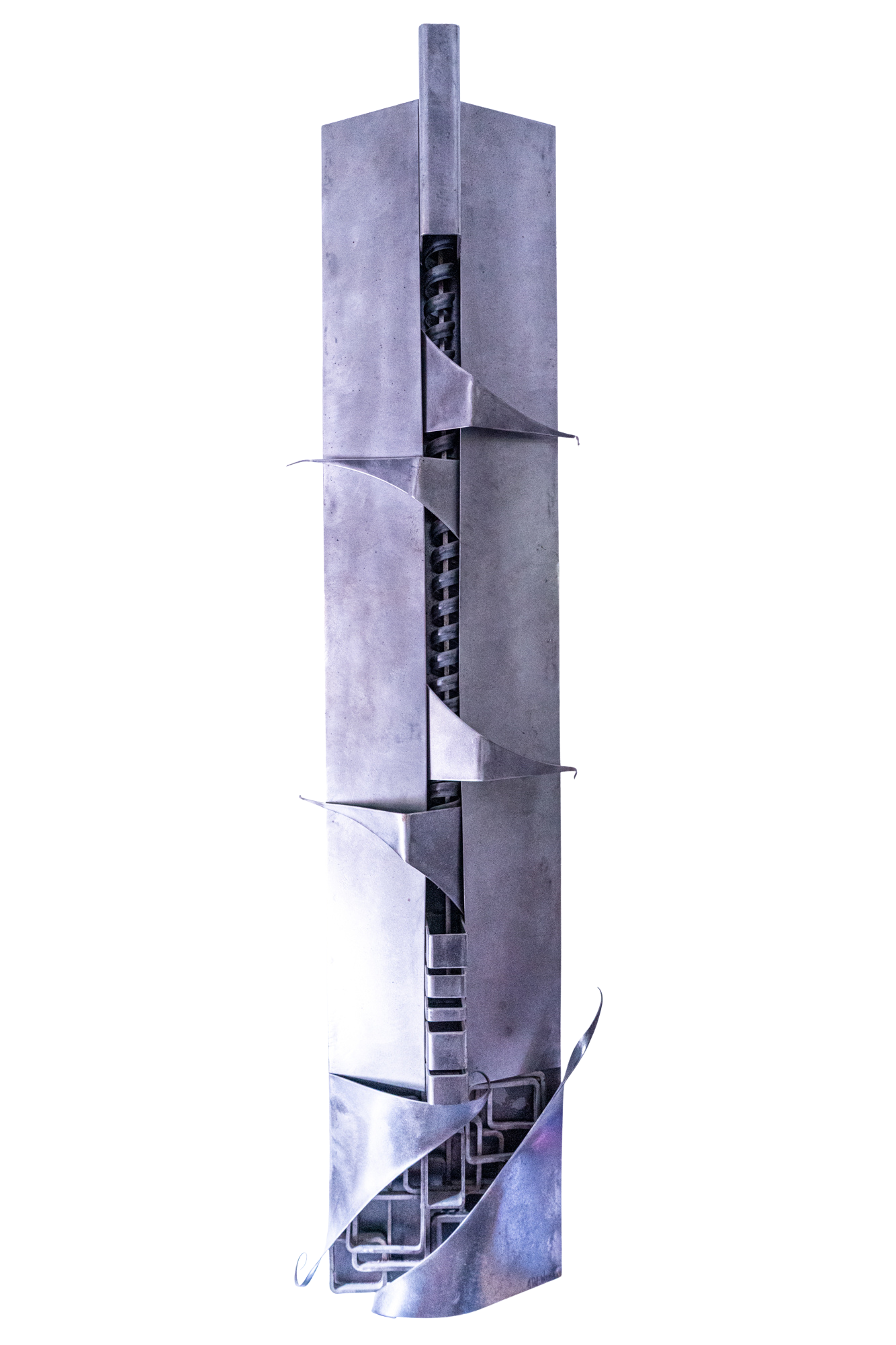 Internal Bind - Embracing or  wrapping around an internal form. Welded steel, industrial coil. 65” x 14” x 8”. 1990.