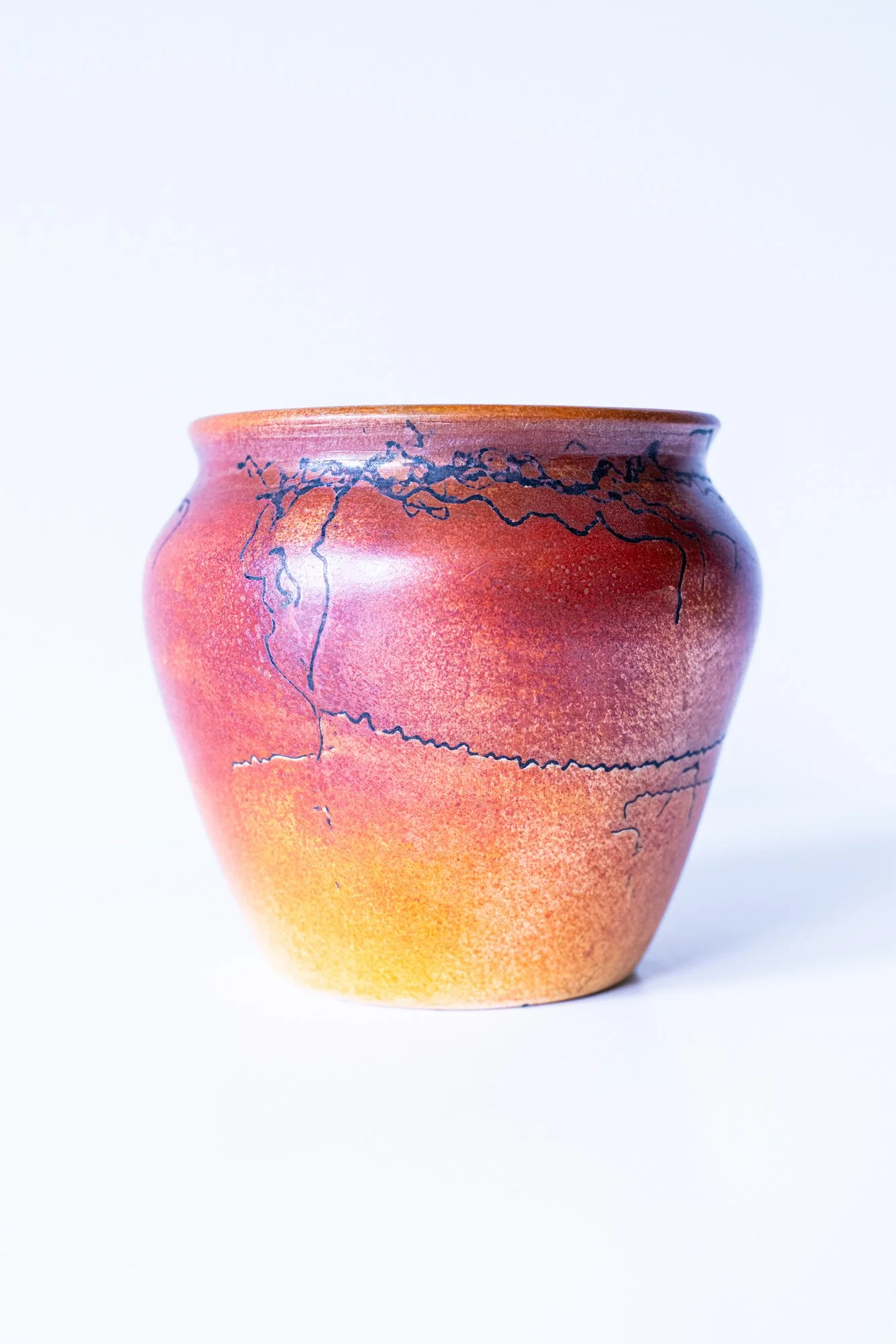 Raku Horse Hair Vessel - Thrown and raku fired with horse hair. 4.50” x 4” x 4”