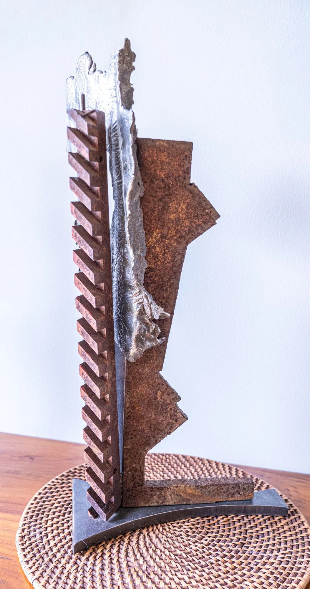 Division / Split - Concept of separating from a whole caused by conflicting opinions. Welded industrial steel forms, cast stainless steel. 22’ x 16” x 12” 2022