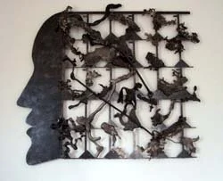 Memories - Inspired by one’s memories. Cast stainless steel, welded steel. 42” x 47’ x 5”. 1999 ( in a private collection)  