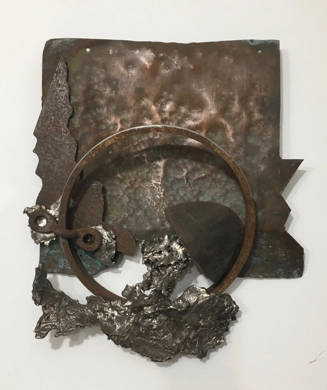 Fragment - Created to appear like a segment or portion of a larger component. Steel, copper, cast stainless steel. 15” x 13” x 3.25”  2018. (in a private collection)
