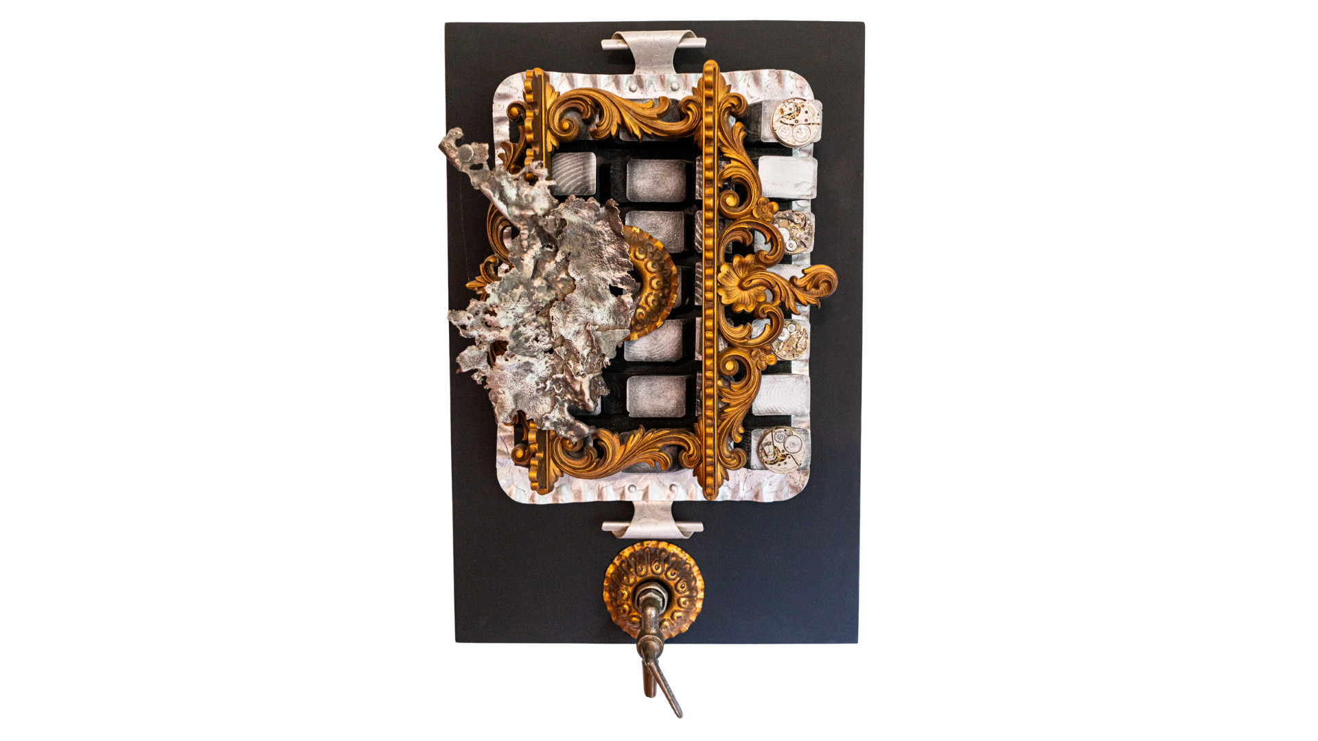 TRICKLE DOWN, ASSEMBLAGE
Steel, wood, found objects • 1987