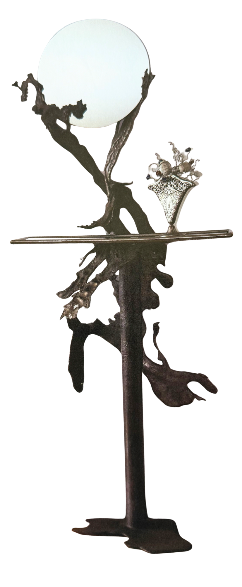 Mirror / Table - A functional work. 72” x 32” x 10”.Welded steel, cast stainless 1988.