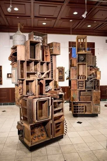 Box Towers I & II - Inspired by my desire to save and repurpose vintage wooden boxes that were salvaged from numerous local barns. - Two of these Box Towers were displayed at the Albany Center Gallery in a solo exhibition of my work. - Curator - Jack