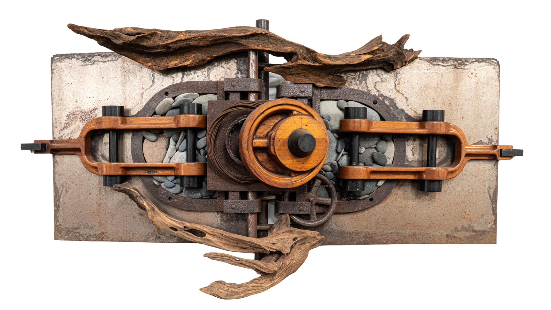 UNHINGED, WALL SCULPTURE
Steel, wood, found objects • 1987