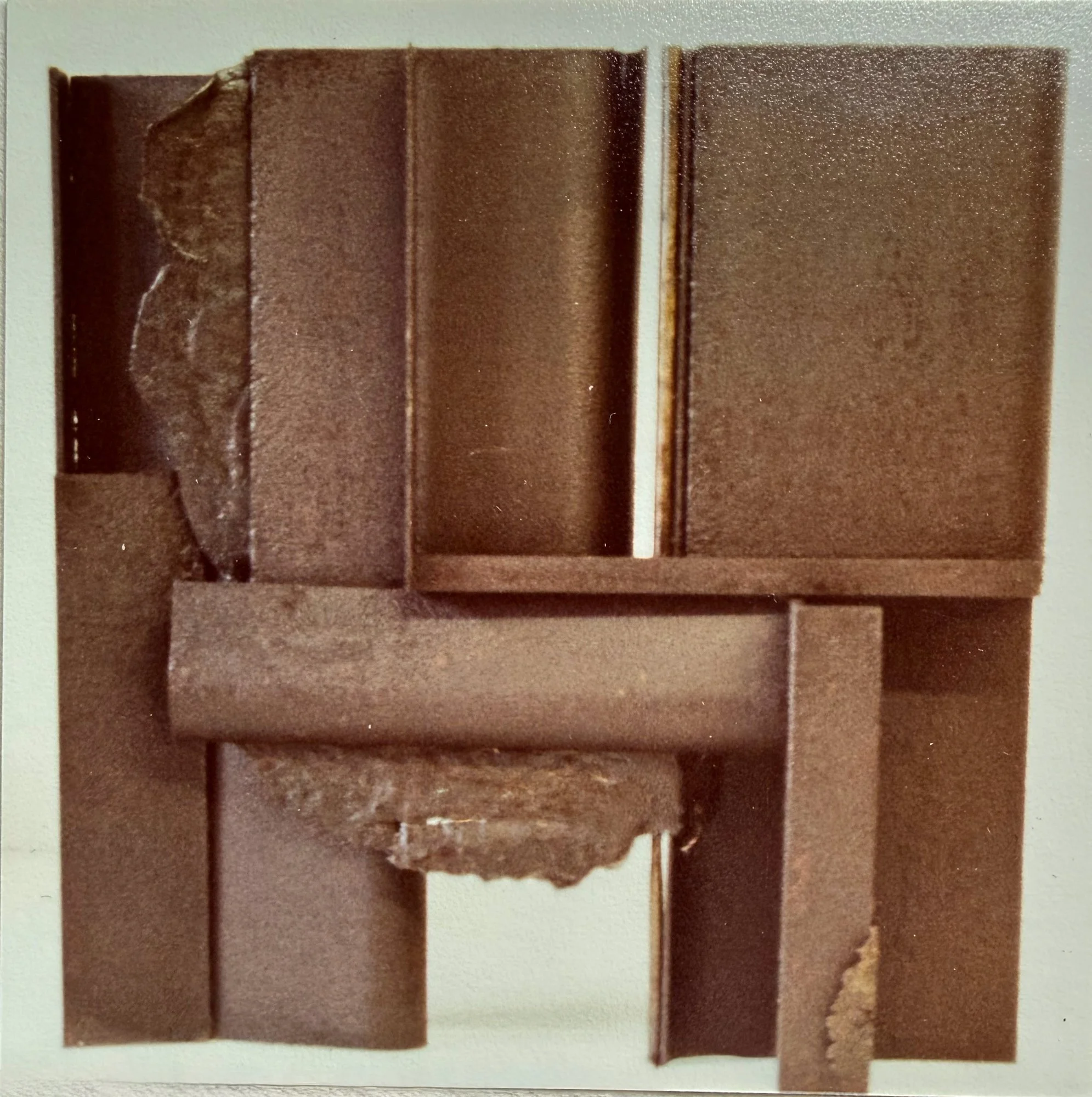 Untitled with Bronze Rod - Formal composition. Welded steel, cast stainless steel, bronze. 21.5” x21.25” x 4.5”. 1979 (no longer available)