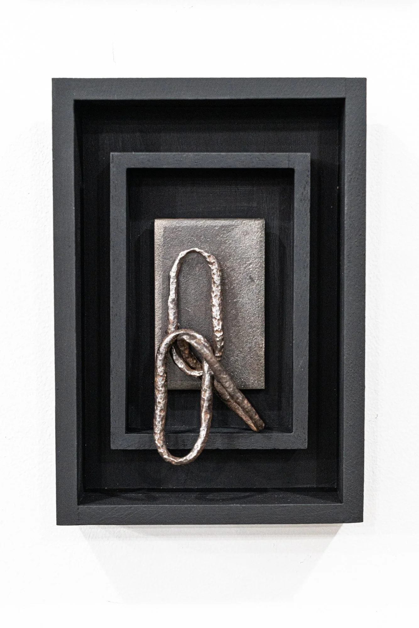 Linked - Elements that are physically connected. Wood, steel, section of a chain. 9” x 6” x 2”. 2024 