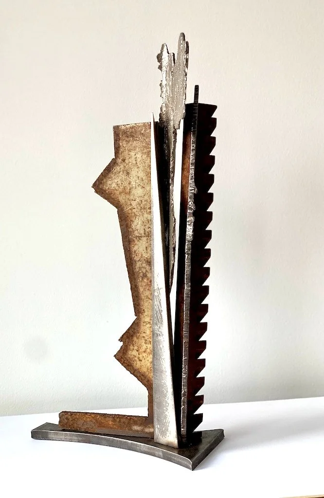 Division / Split - Concept of separating from a whole caused by conflicting opinions. Welded industrial steel forms, cast stainless steel. 22’ x 16” x 12” 2022