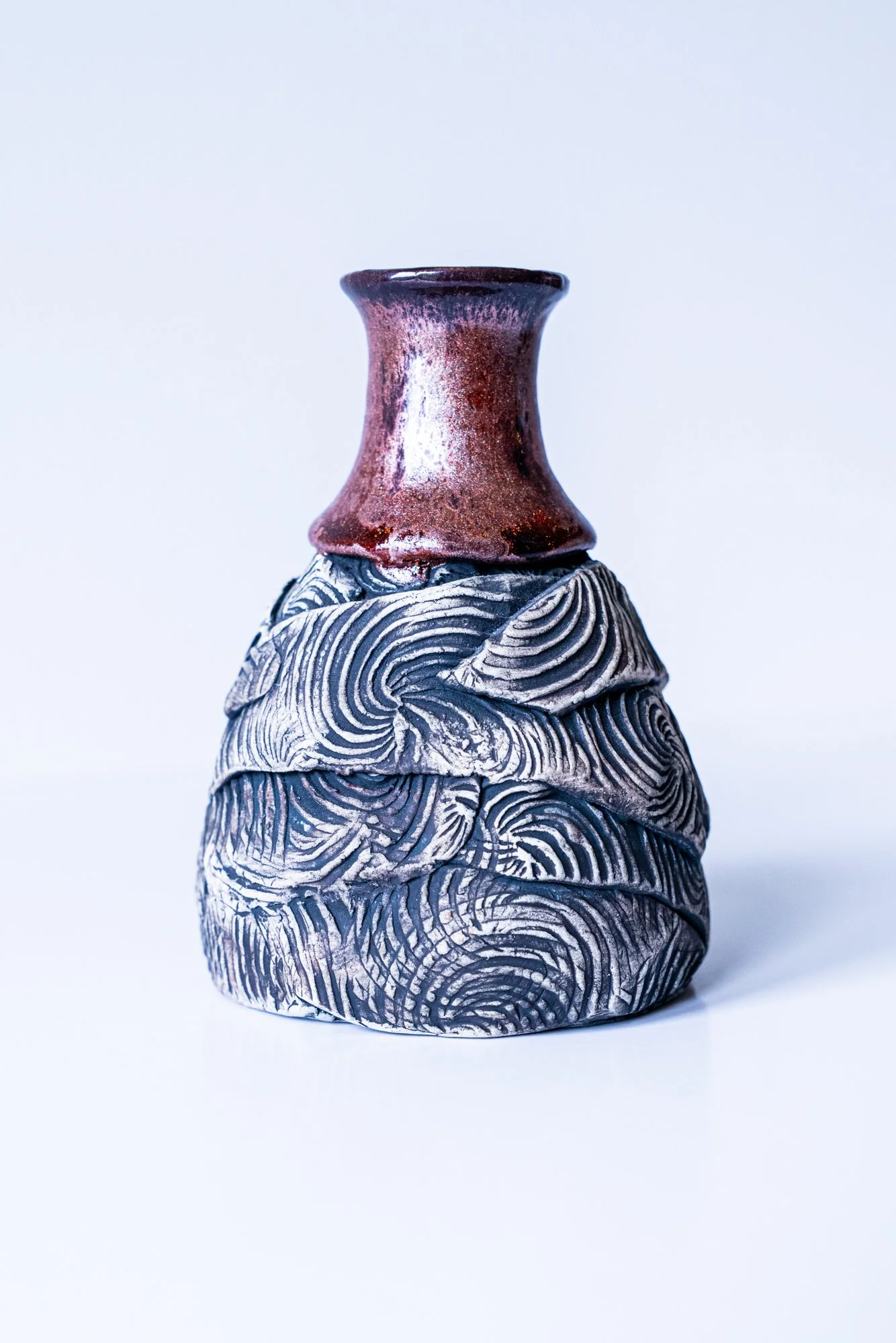 Amy II  - (Wheel & Handbuilt Vessel) inspired by a technique Amy created. Intuitively thrown and handbuilt. 8” x 3.75” x 3.75”