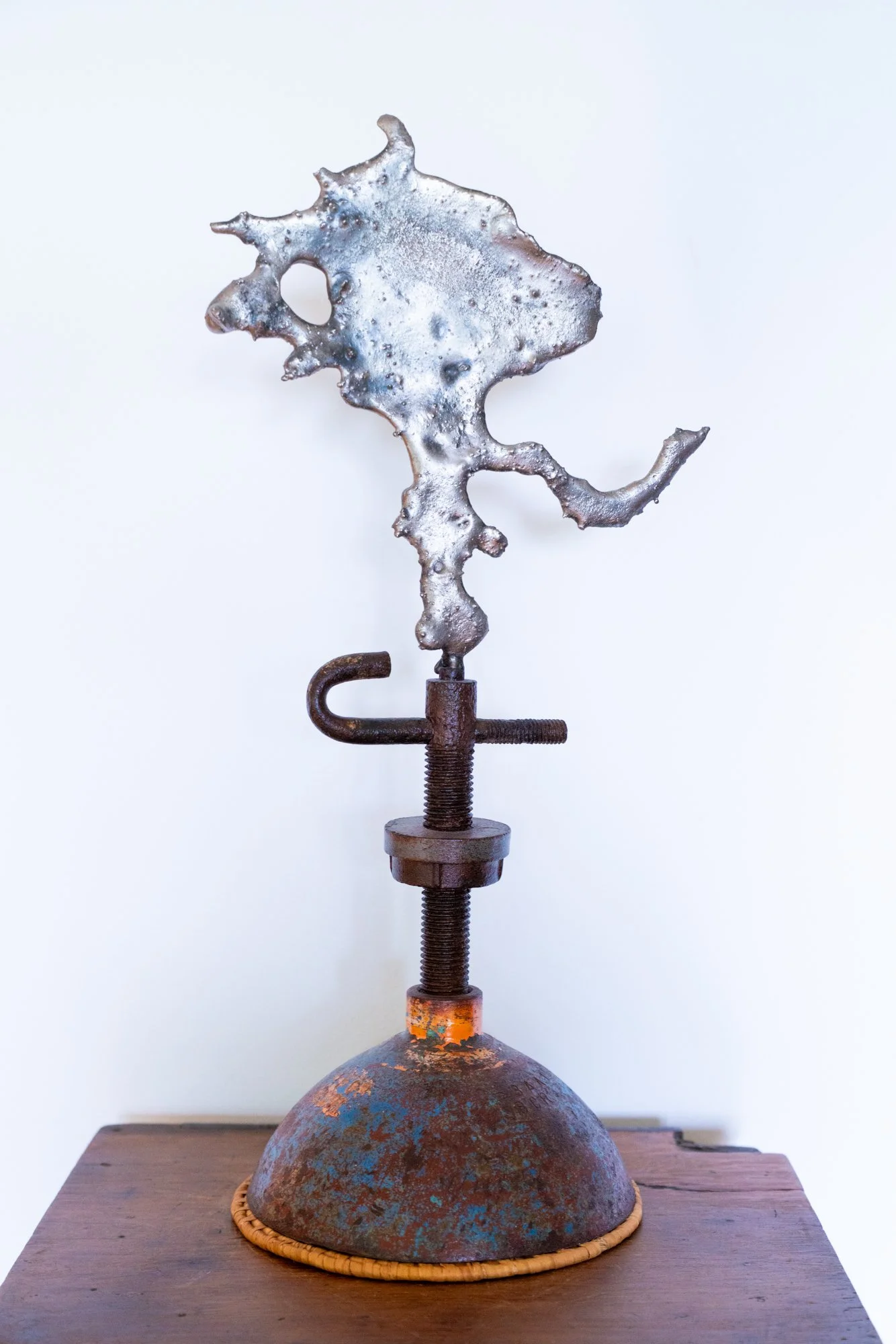 Flare Bloom - Inspired by the concept of controlling gas. Cast stainless steel, tank top, steel, industrial screw. 21’ x 10” x 7.75” 2020