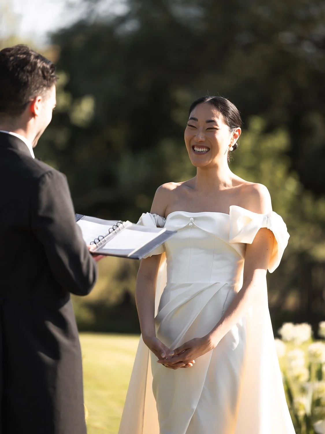 Outdoor wedding ceremony under centuries-old plane trees, Provence.