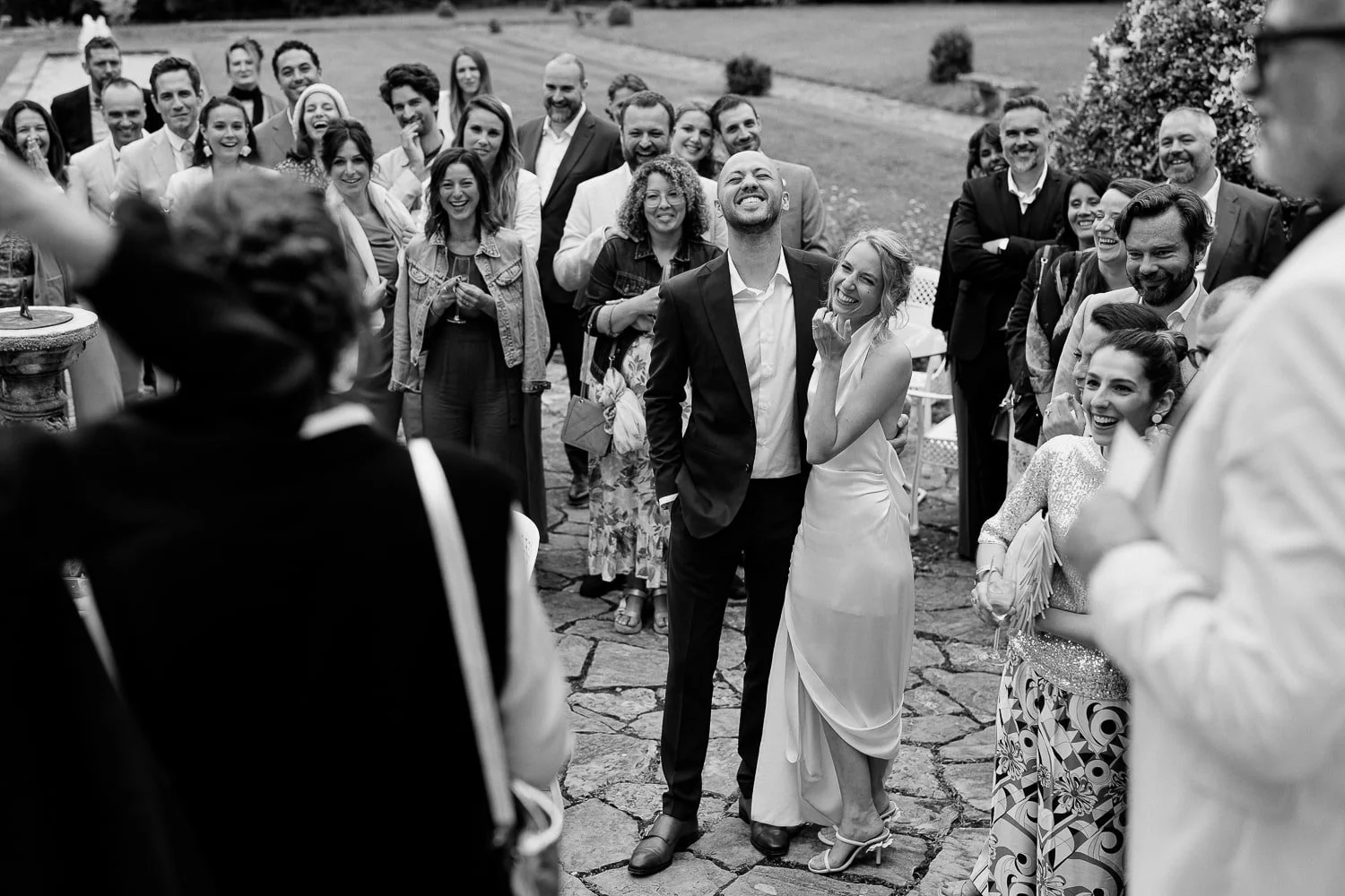 Emotional moment during the wedding ceremony at Chateau du Clair de Lune, Biarritz