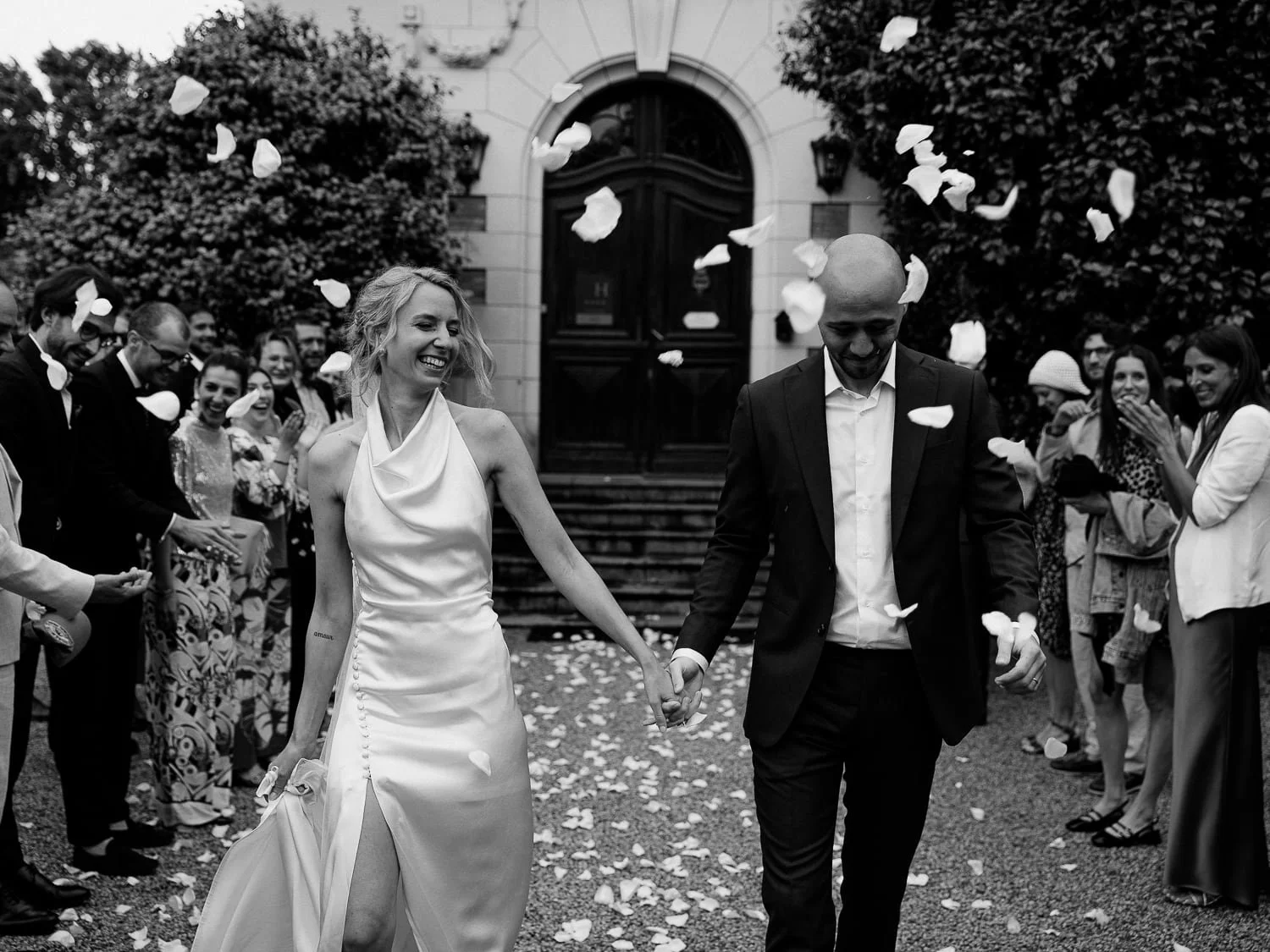 Groom wiping away tears of joy during the emotional vows at Chateau du Clair de Lune