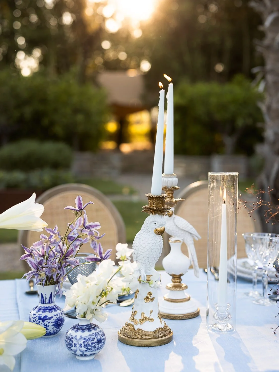 Luxe floral arrangements for an outdoor wedding at Domaine des Andéols.