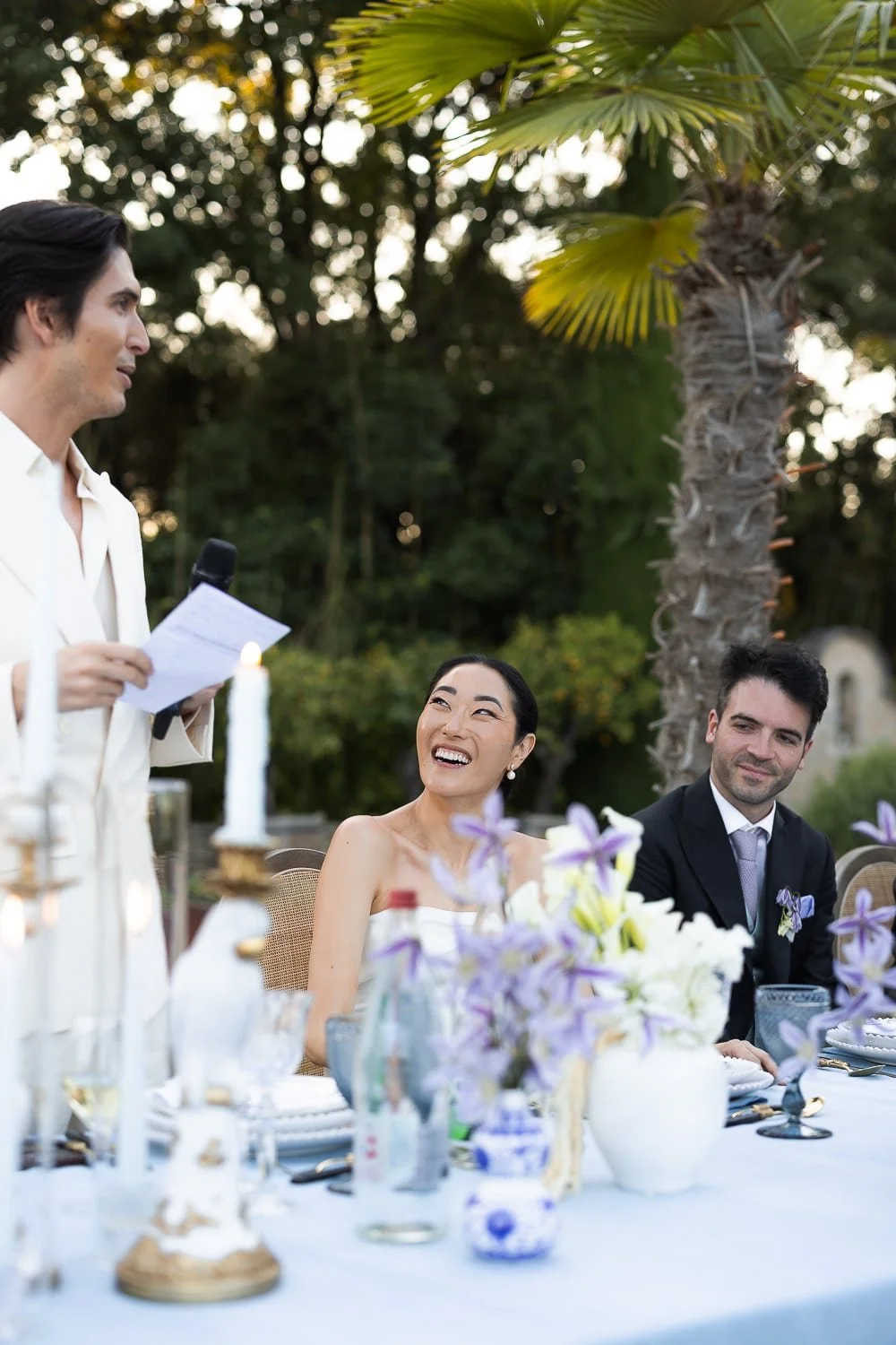 Unscripted laughter and emotions during a Provence wedding dinner.