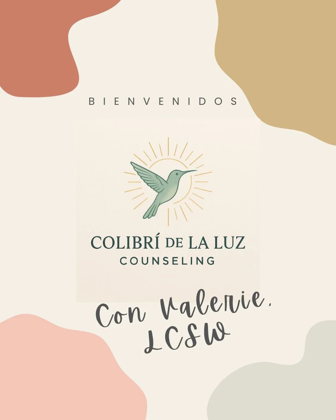✨ &iexcl;Te damos la bienvenida a Colibr&iacute; de la Luz Counseling! 

&iexcl;Hola a todos! Soy Valerie, Trabajadora Social Cl&iacute;nica Licenciada (LCSW) y la fundadora y propietaria de esta pr&aacute;ctica terap&eacute;utica.

Colibr&iacute; de